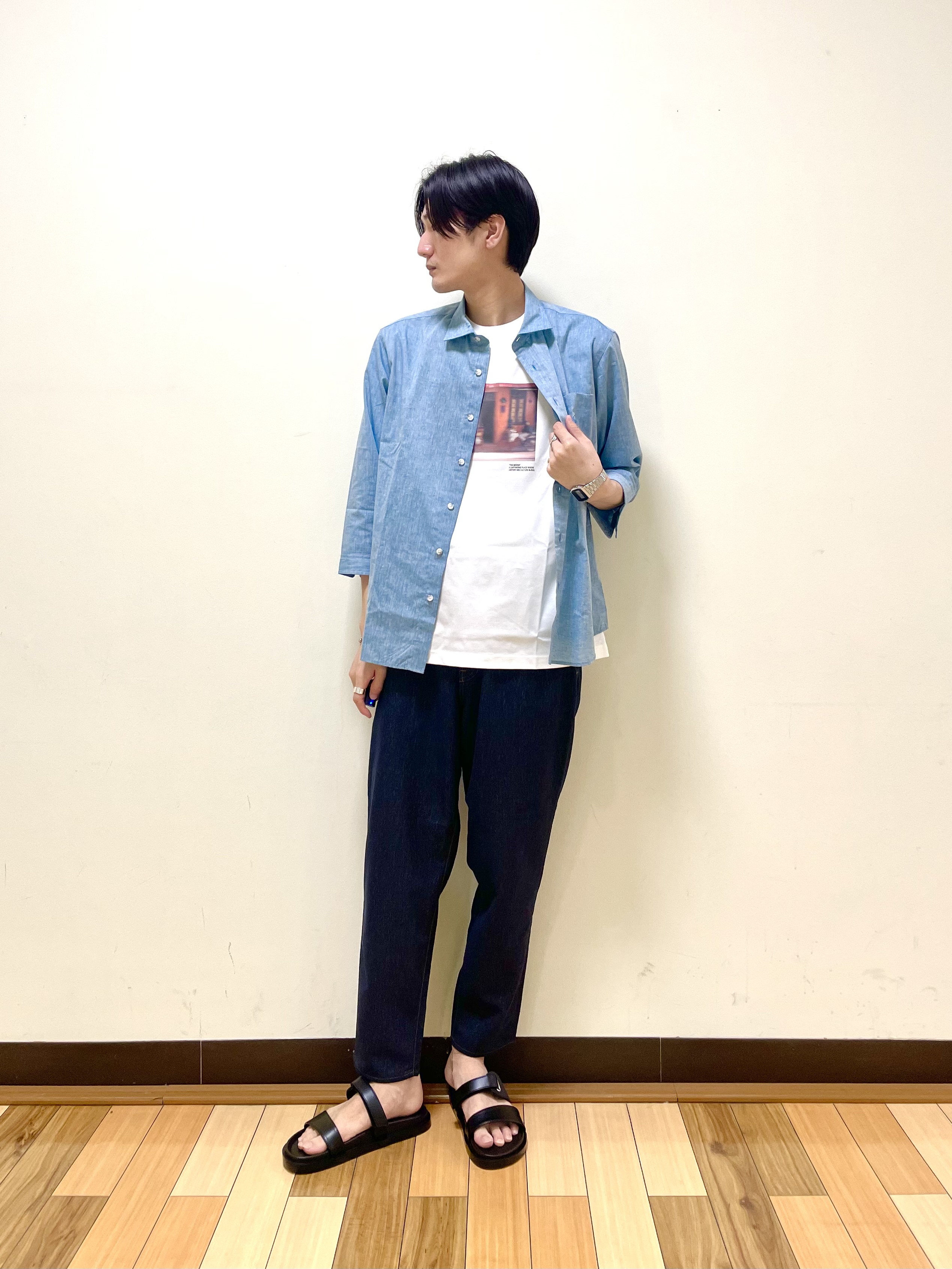 Seiyaさんの「TAKEO KIKUCHI｜【接触冷感】ハイブリッド リネン 七分袖シャツ」を使ったコーディネート