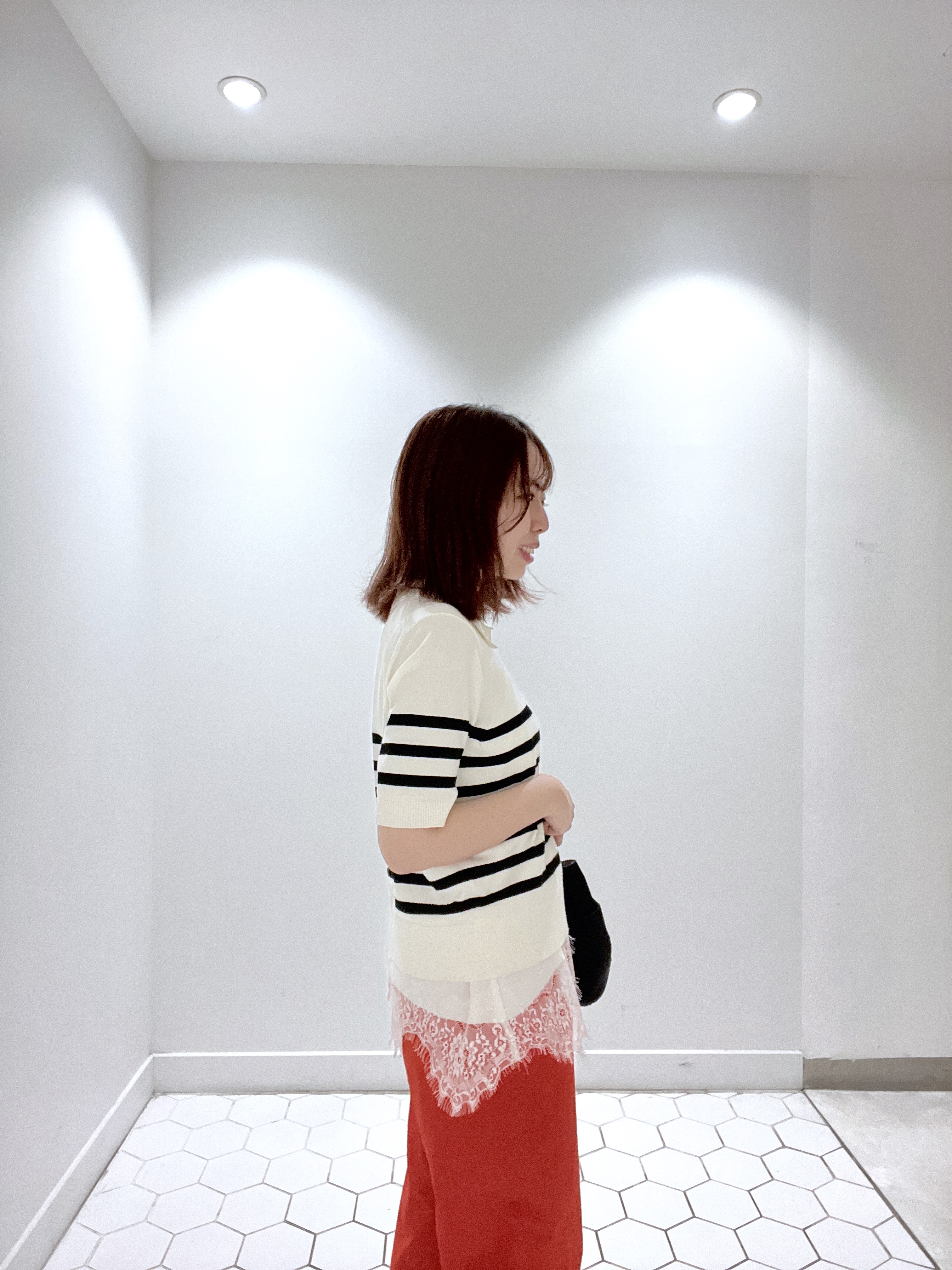 Makinoさんの「Dessin｜ポロ襟 ハーフスリーブニット」を使ったコーディネート