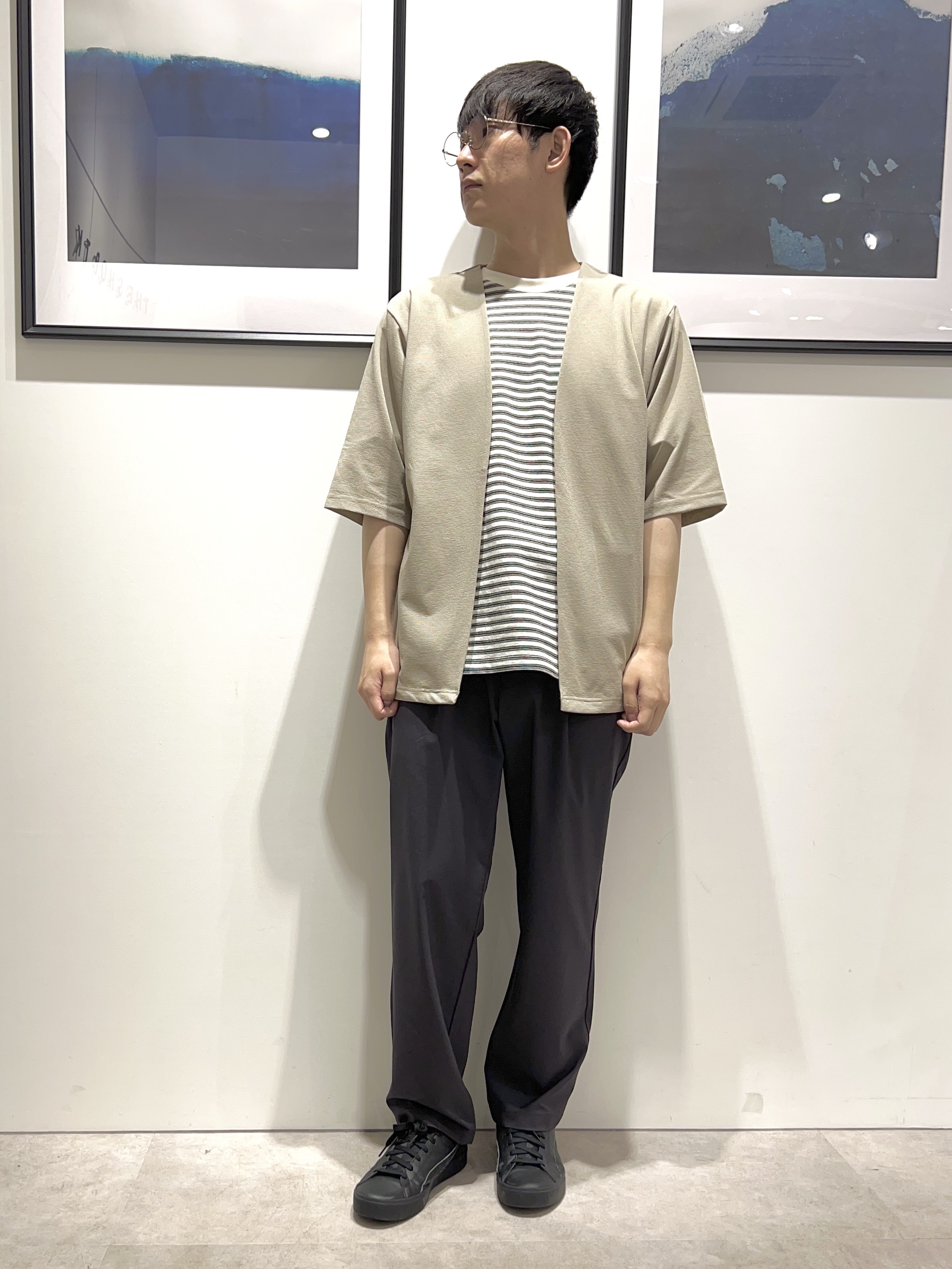 。さんの「THE SHOP TK｜メッシュ五分袖カーディガン＋半袖Tシャツ セットアイテム 洗濯機OK」を使ったコーディネート