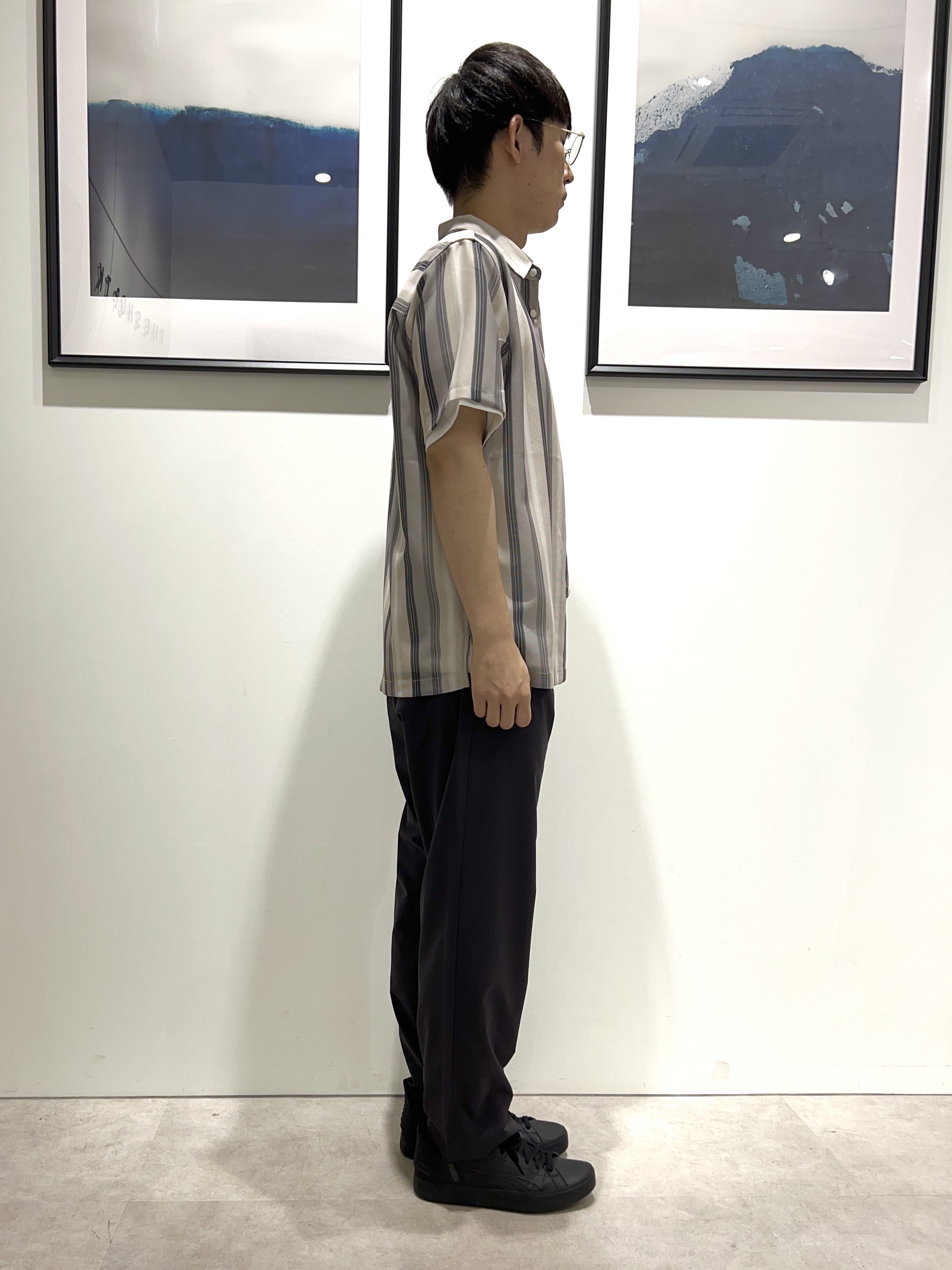 。さんの「THE SHOP TK｜メッシュ ストライプ半袖シャツ 洗濯機OK／通気性◎」を使ったコーディネート