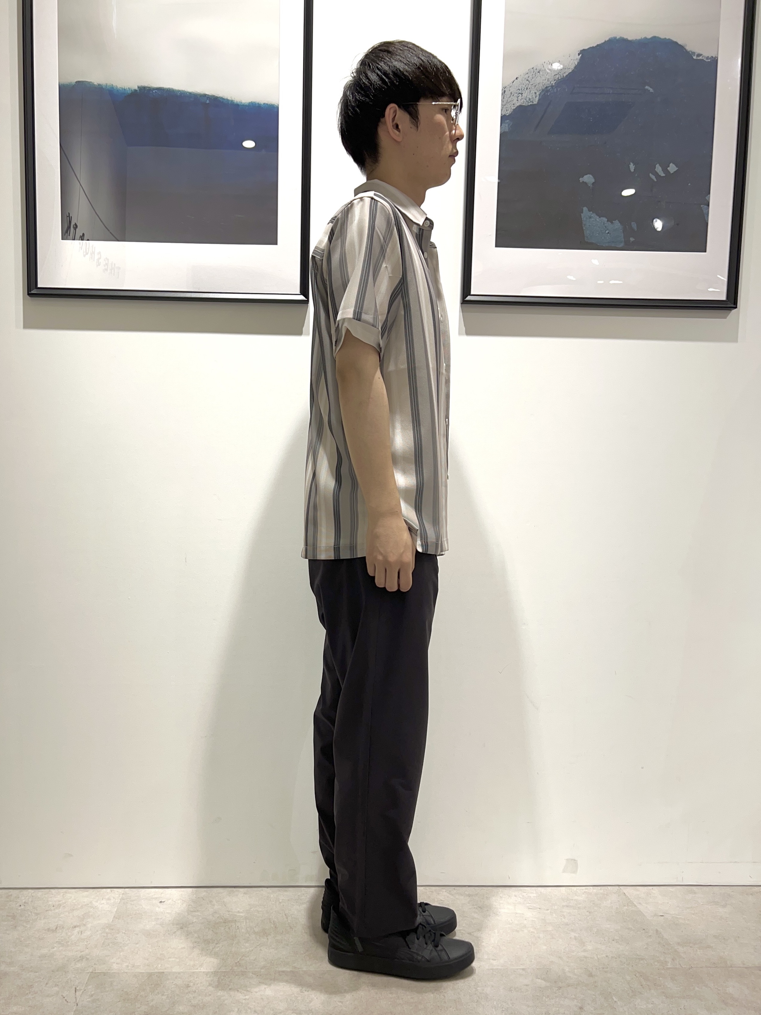 。さんの「THE SHOP TK｜メッシュ ストライプ半袖シャツ 洗濯機OK／通気性◎」を使ったコーディネート