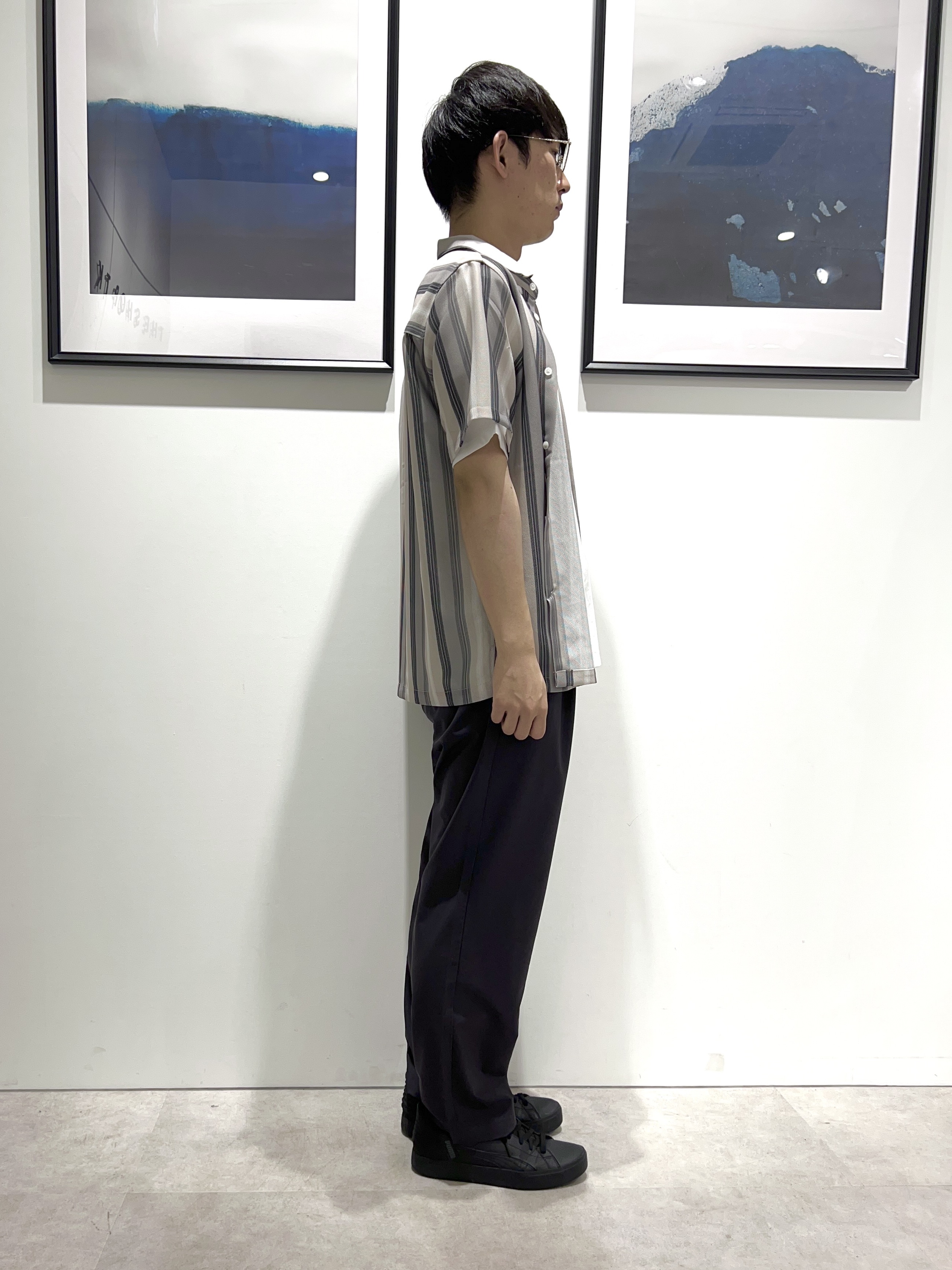。さんの「THE SHOP TK｜メッシュ ストライプ半袖シャツ 洗濯機OK／通気性◎」を使ったコーディネート