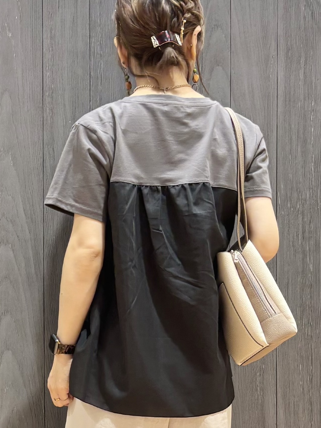 meiさんの「SHOO･LA･RUE｜【S-LL/洗濯機可】着るだけサマ見え 柄アソートビスチェ風ドッキングTシャツ」を使ったコーディネート