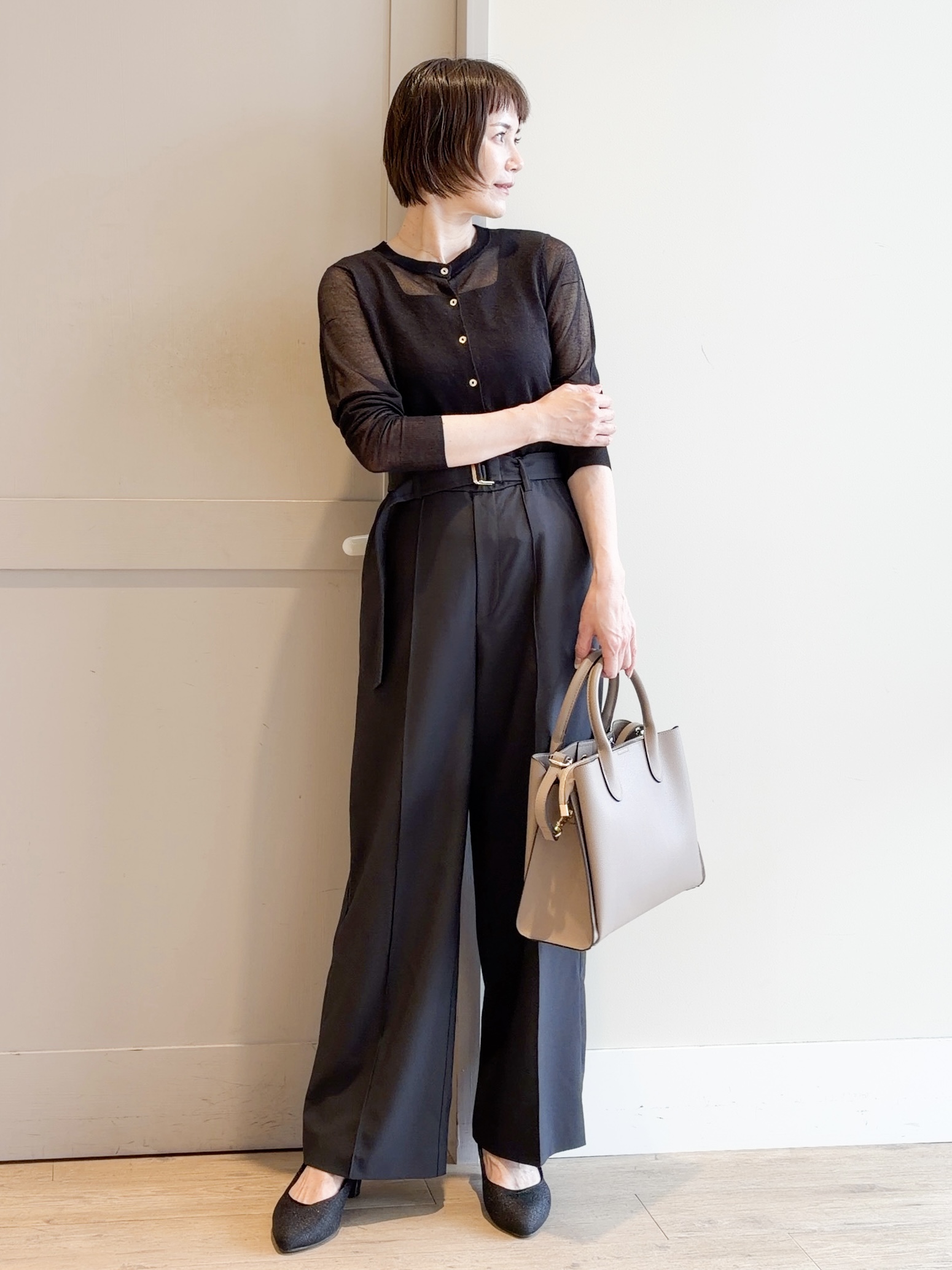 yamakoさんの「grove｜高評価！【洗える/名品】大人の透け感、シアーカーディガン」を使ったコーディネート