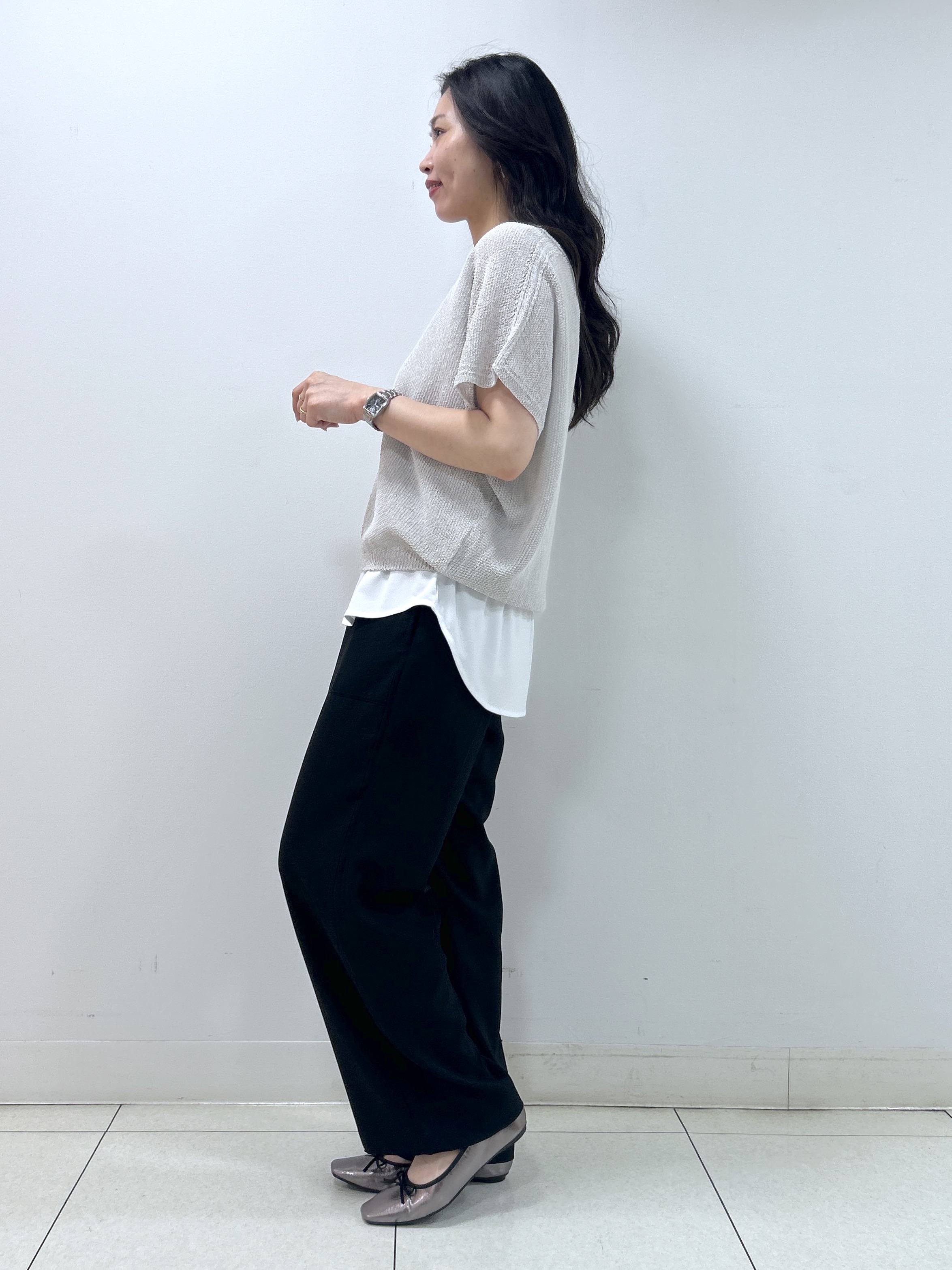 Kaiさんの「Dessin｜【洗える】透かし編みデザインニット半袖」を使ったコーディネート