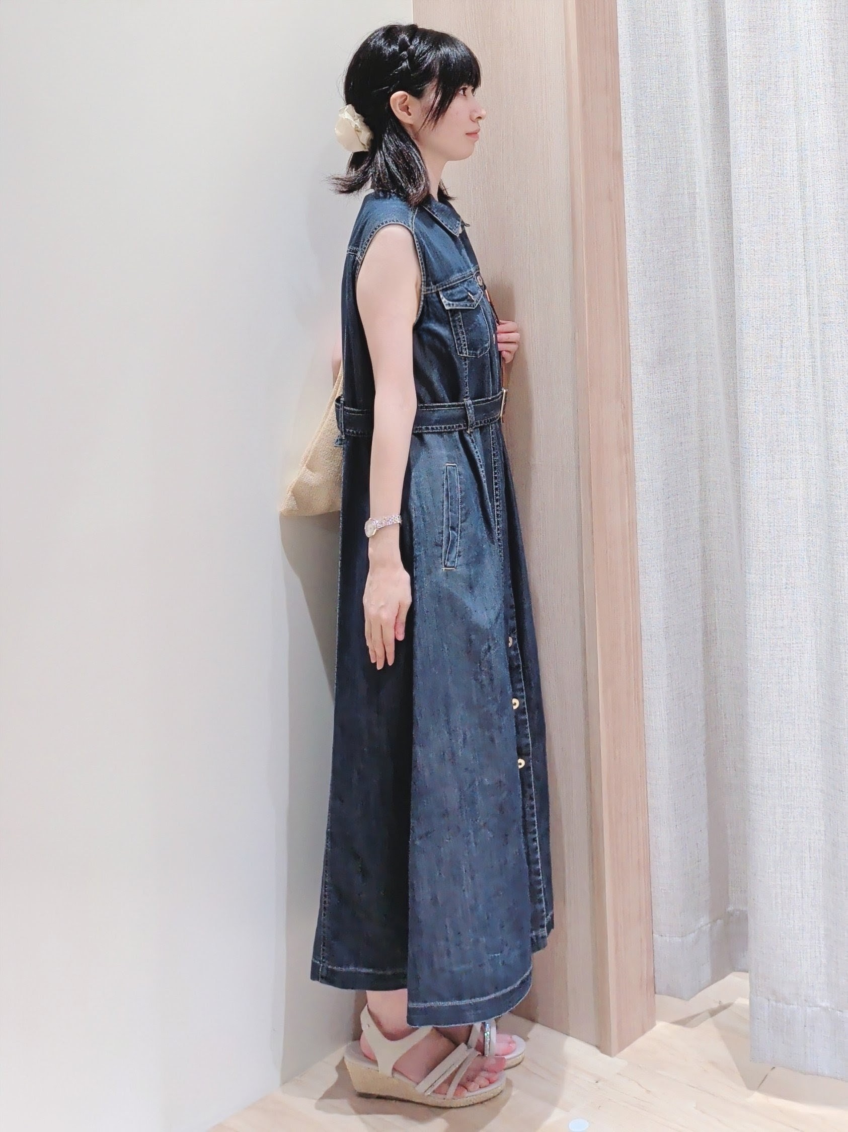 Yuiさんの「grove｜大人気！デニムフレアワンピース」を使ったコーディネート