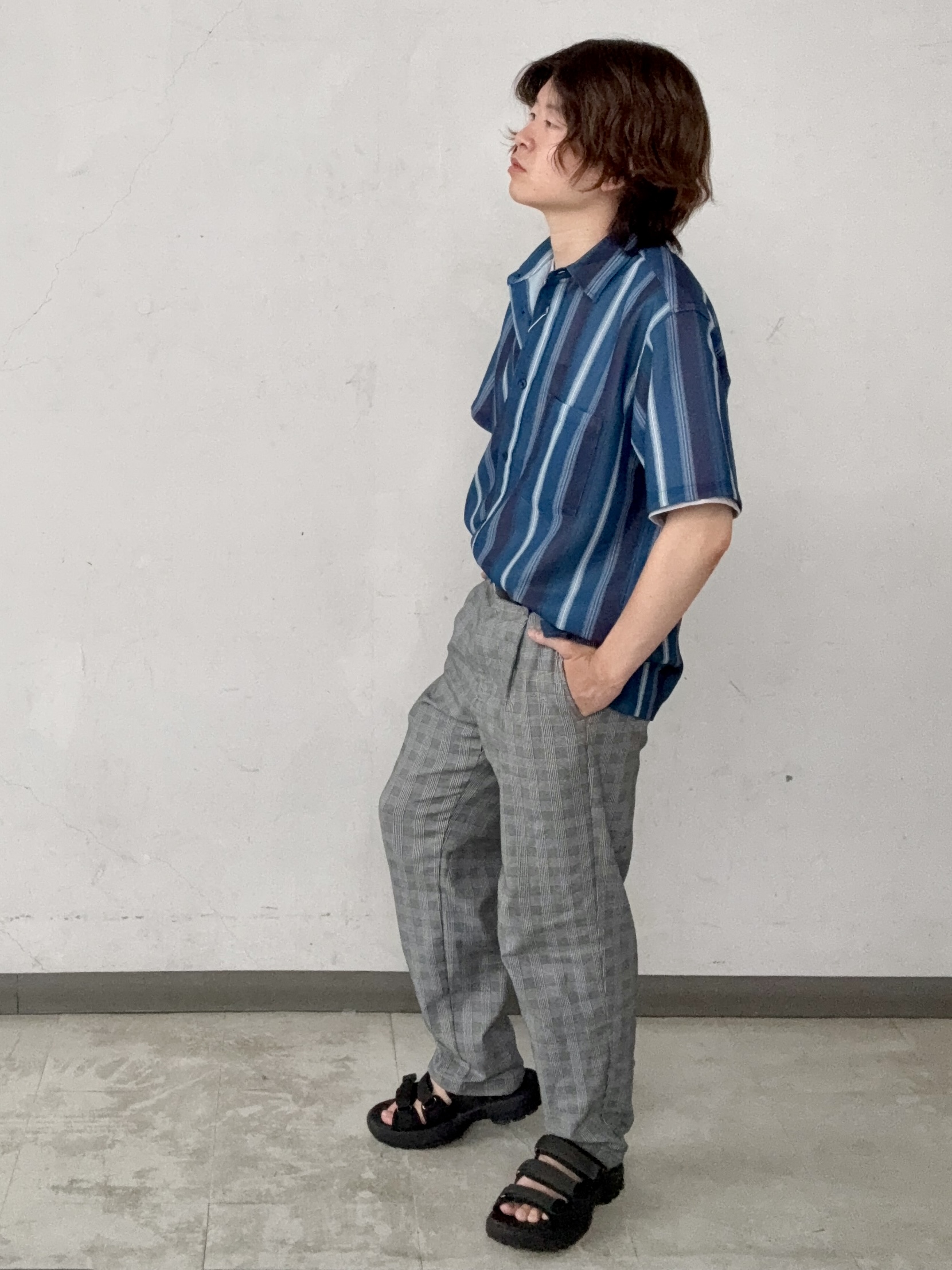 そうごさんの「THE SHOP TK｜メッシュ ストライプ半袖シャツ 洗濯機OK／通気性◎」を使ったコーディネート