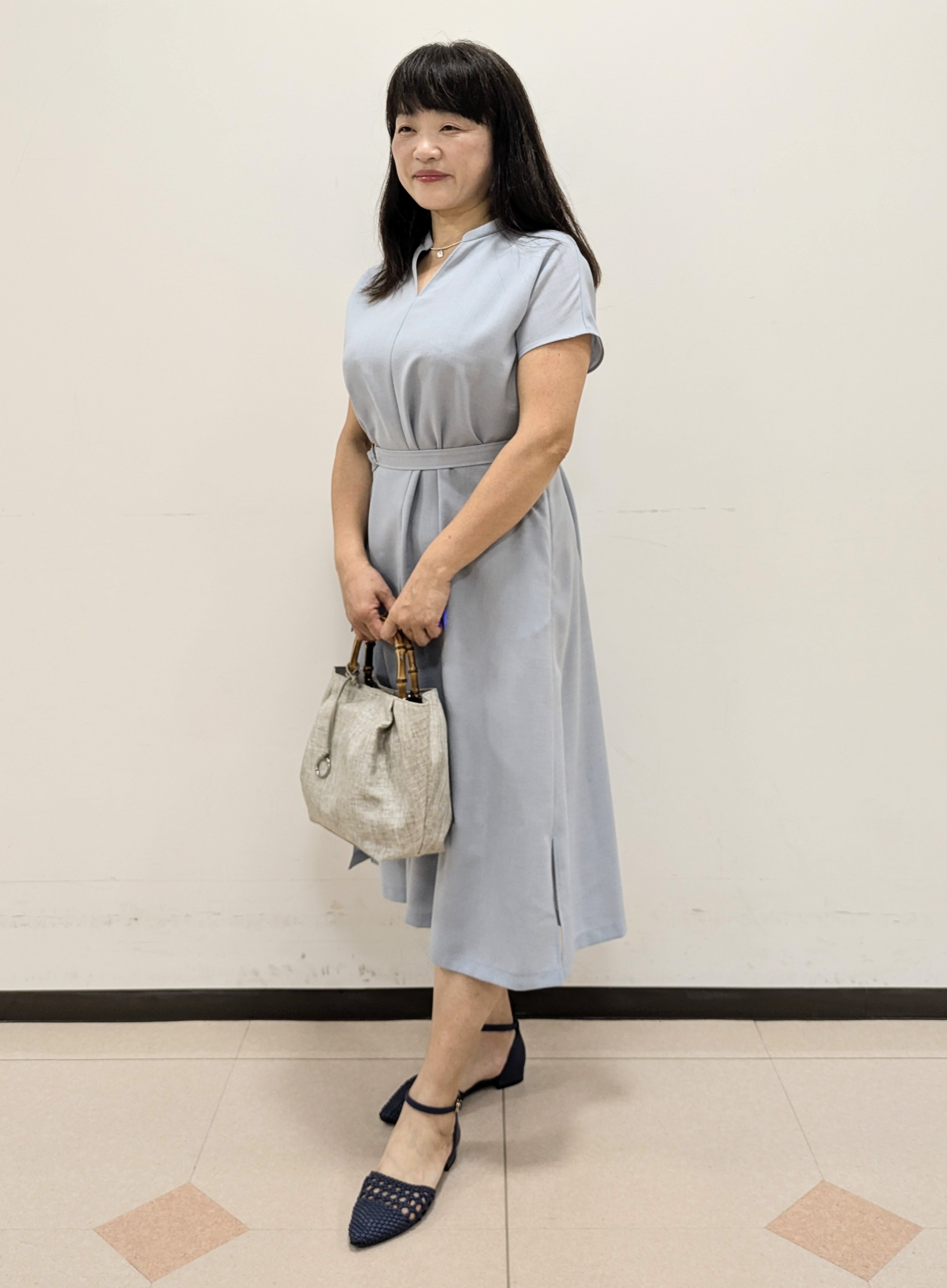 ともさんの「UNTITLED｜【UV/接触冷感/遮熱/通気性】スラブバンドカラーワンピース」を使ったコーディネート