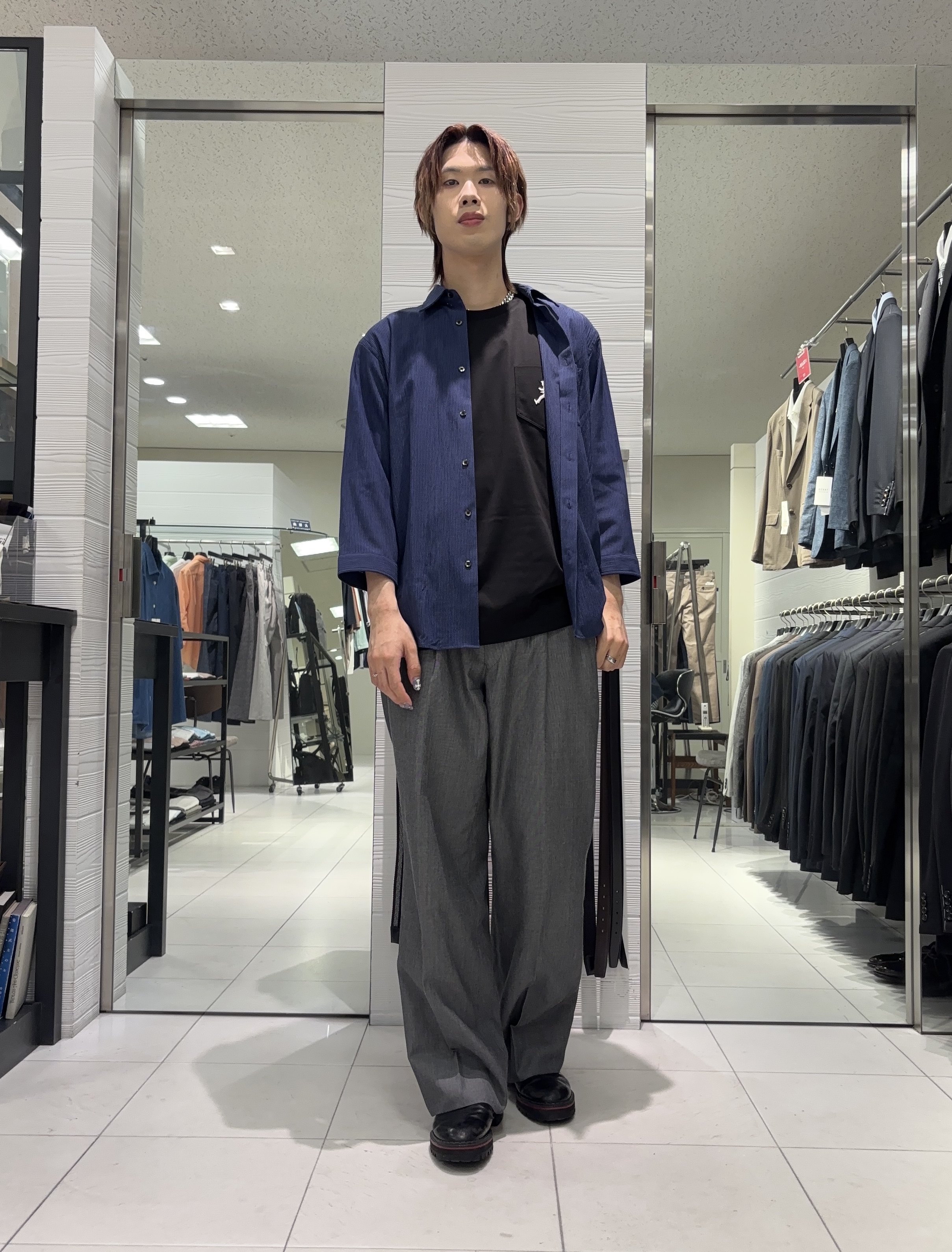 こうへいさんの「TAKEO KIKUCHI｜【通気性】トリコットサッカー 7分袖シャツ」を使ったコーディネート