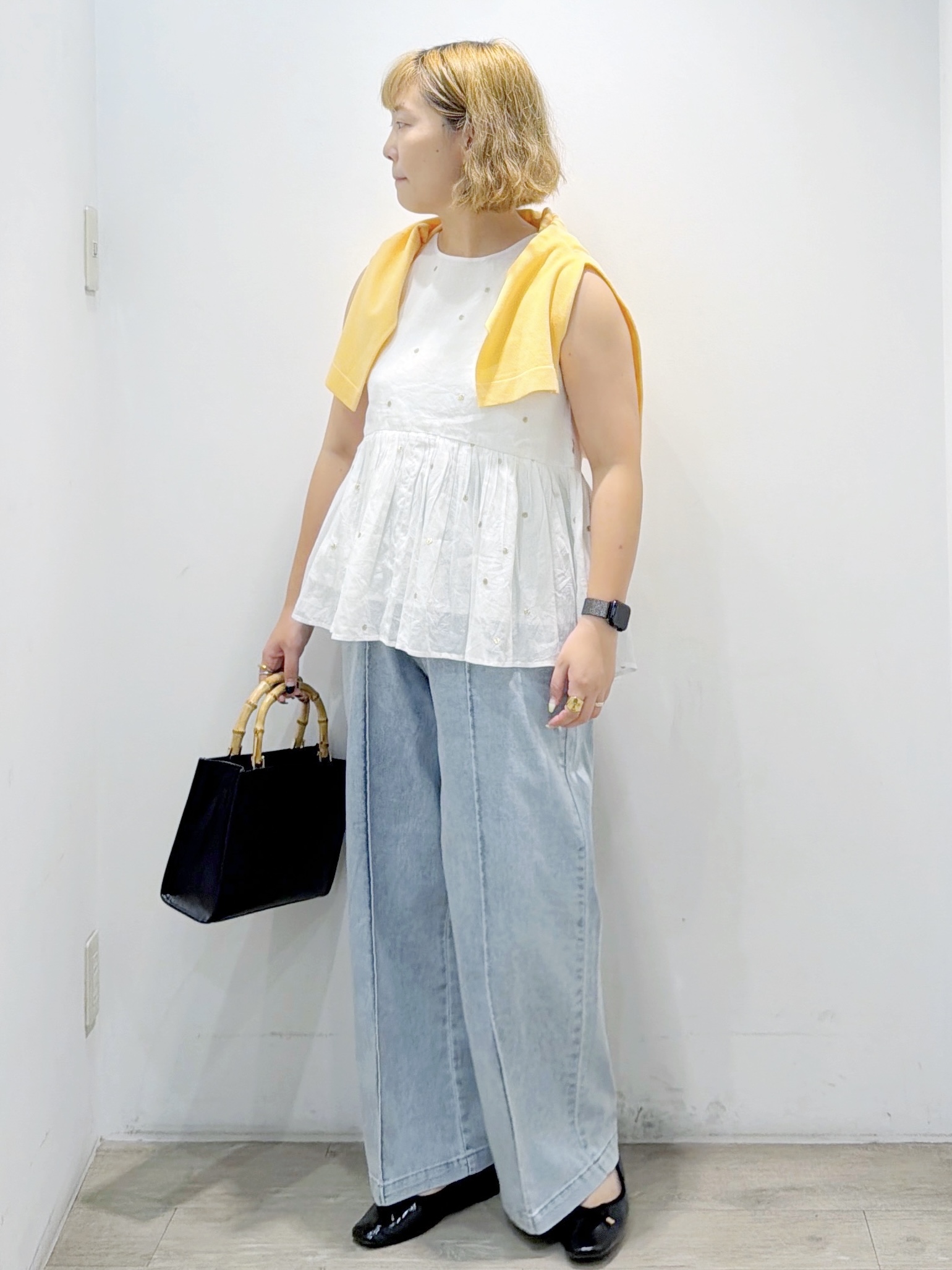 sumicaさんの「OPAQUE.CLIP｜ラメドット刺繍ペプラムブラウス【洗える】」を使ったコーディネート