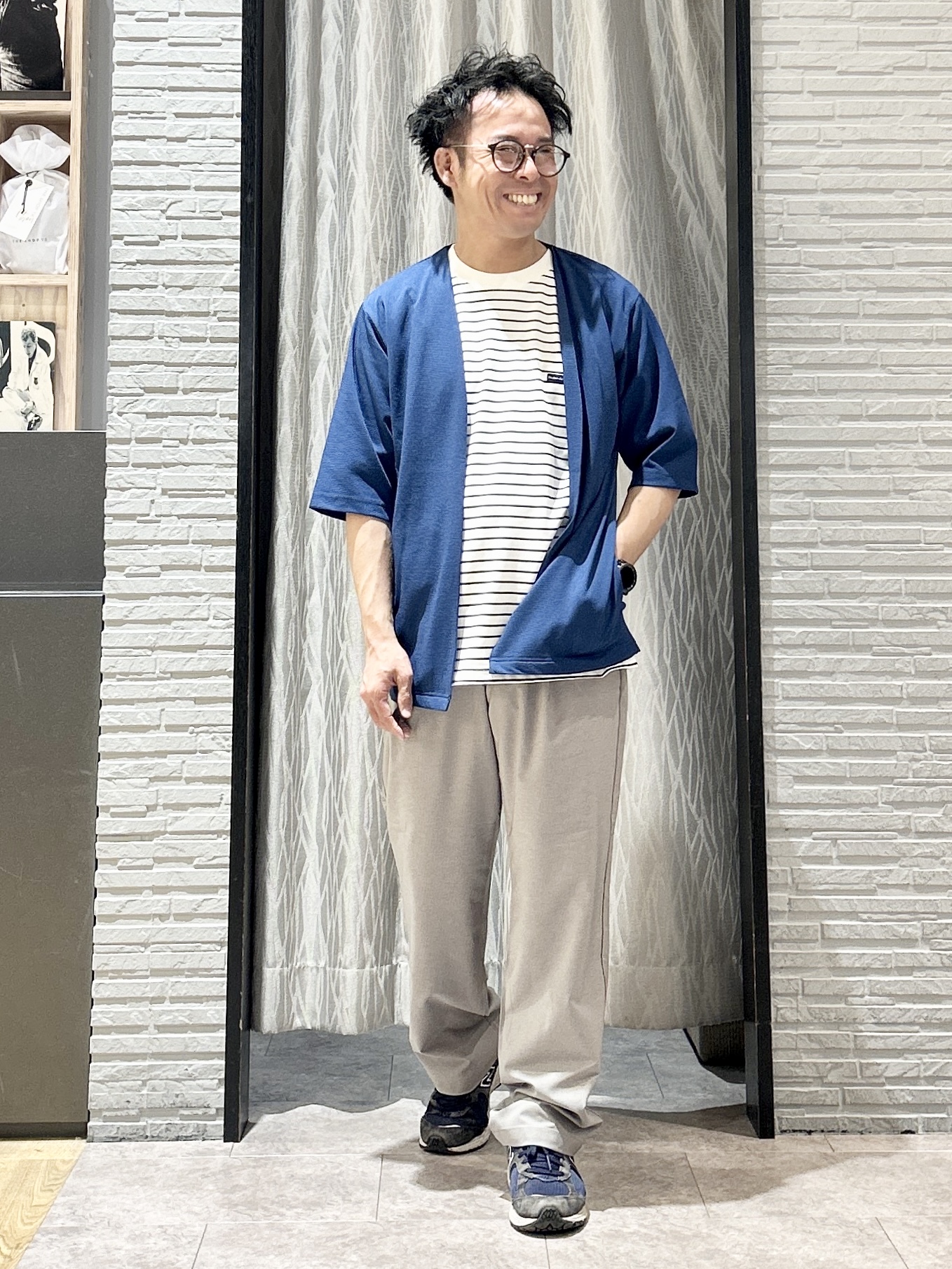 KENJI Iさんの「THE SHOP TK｜メッシュ五分袖カーディガン＋半袖Tシャツ セットアイテム 洗濯機OK」を使ったコーディネート