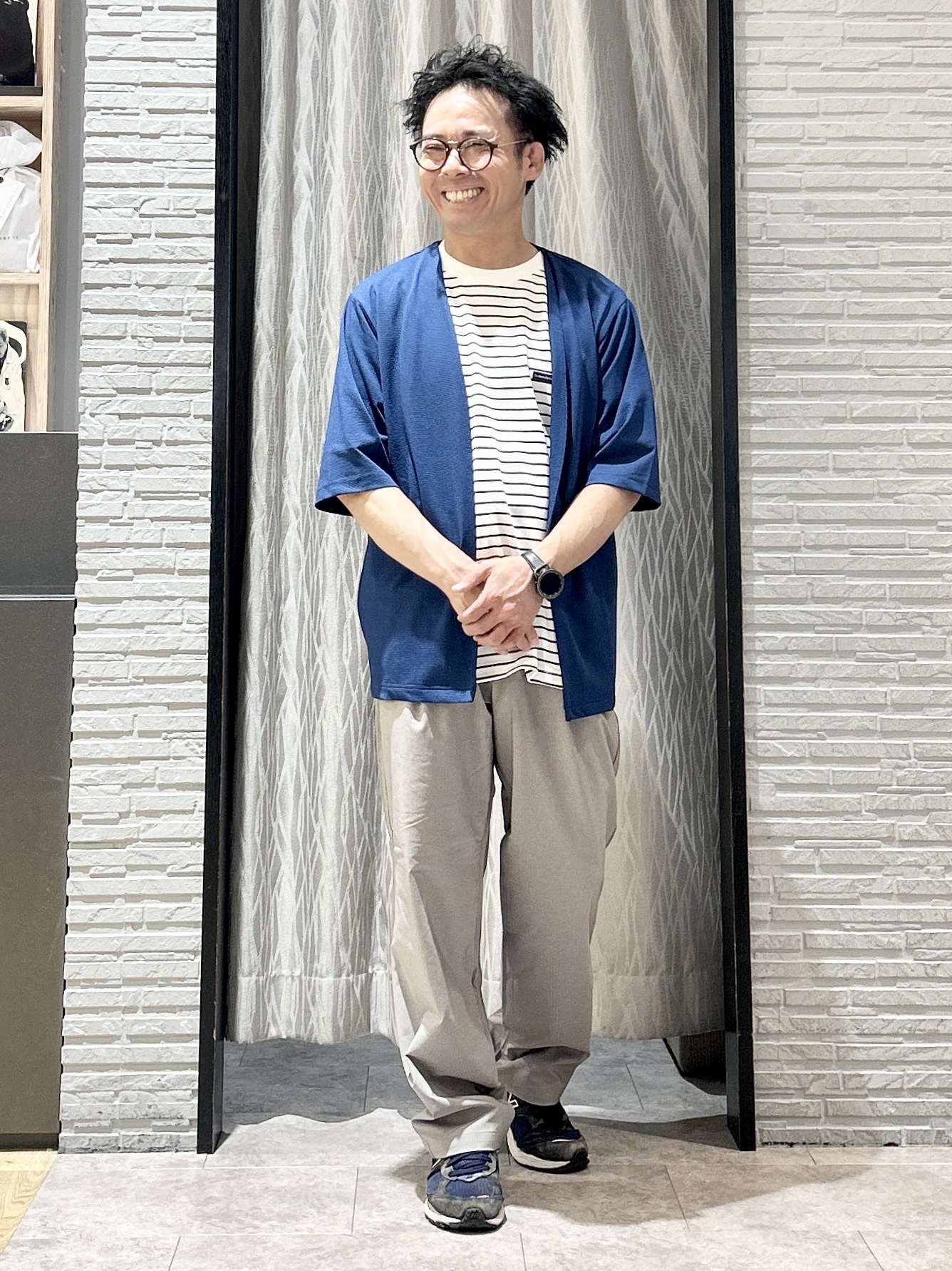 KENJI Iさんの「THE SHOP TK｜メッシュ五分袖カーディガン＋半袖Tシャツ セットアイテム 洗濯機OK」を使ったコーディネート