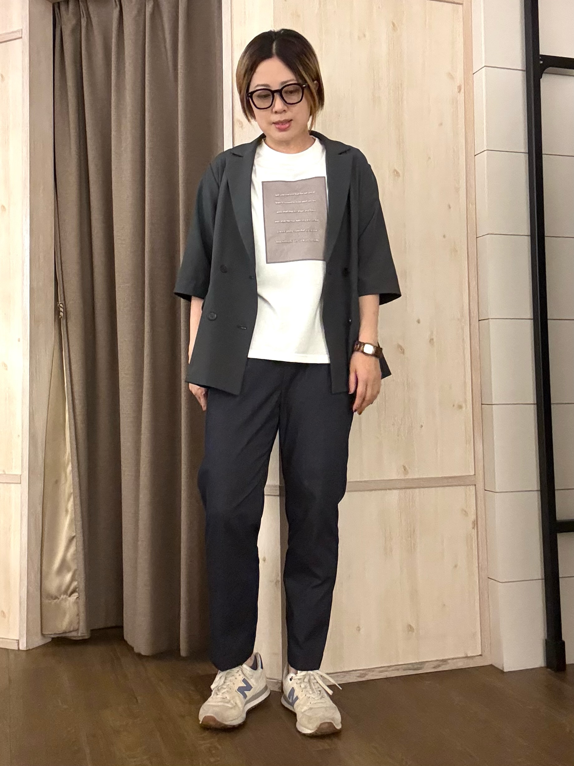 aiさんの「THE SHOP TK｜【セットアップ可】麻調ダブルブレスト 6分袖ジャケット」を使ったコーディネート