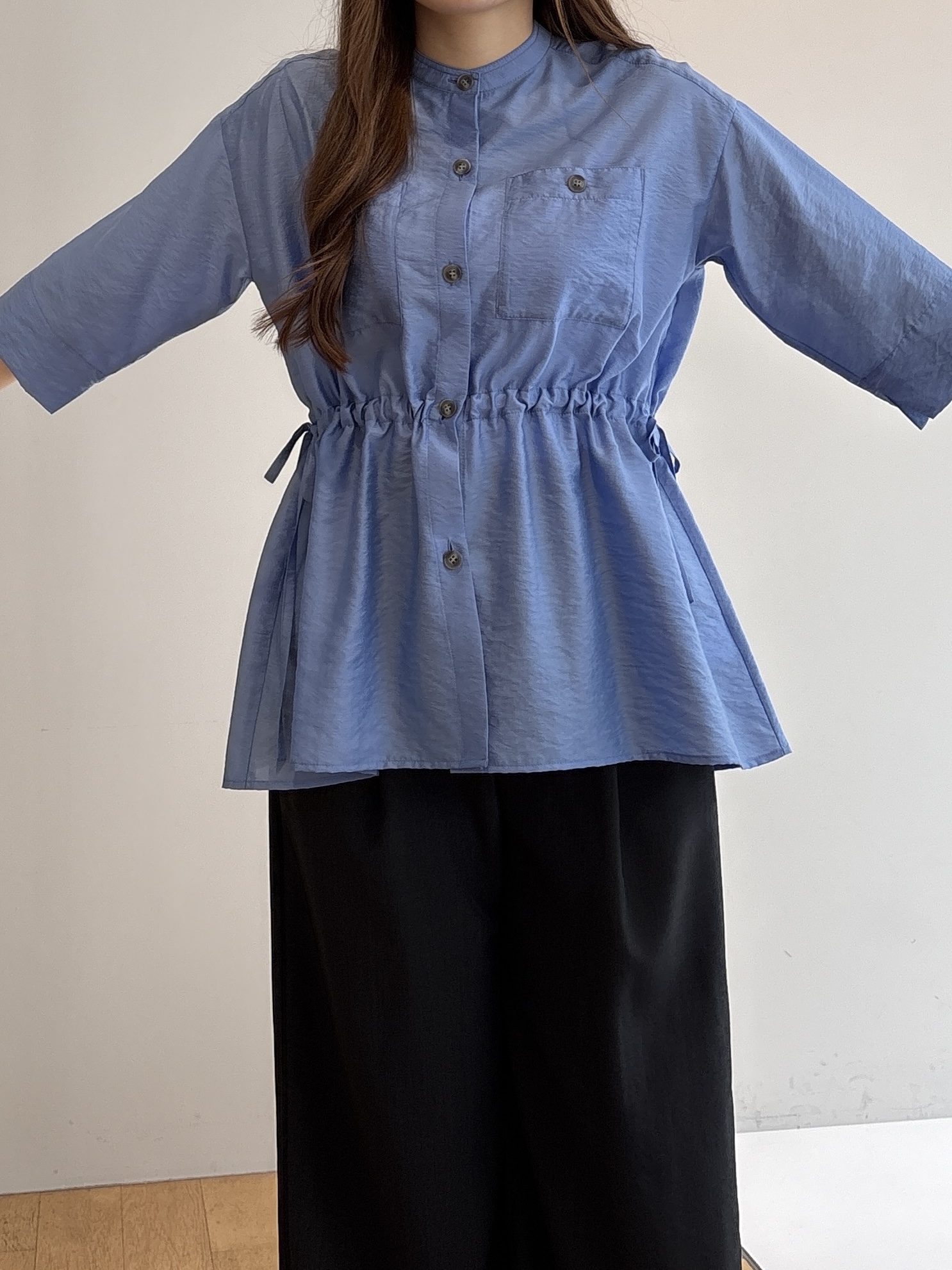 sayaさんの「grove｜5分袖ver登場！【体型カバー・洗える】シアーサファリシャツジャケット」を使ったコーディネート
