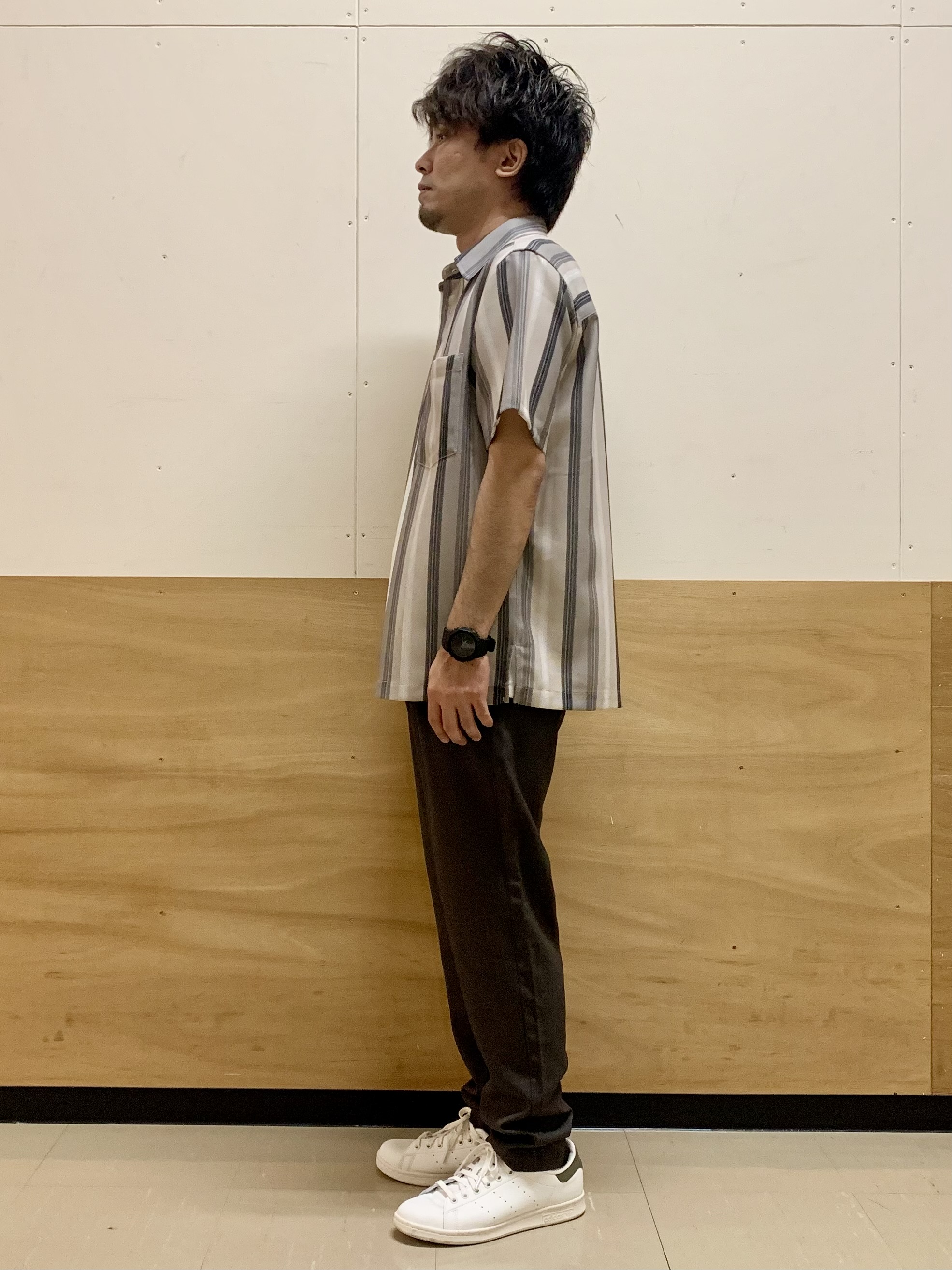 MATUさんの「THE SHOP TK｜メッシュ ストライプ半袖シャツ 洗濯機OK／通気性◎」を使ったコーディネート