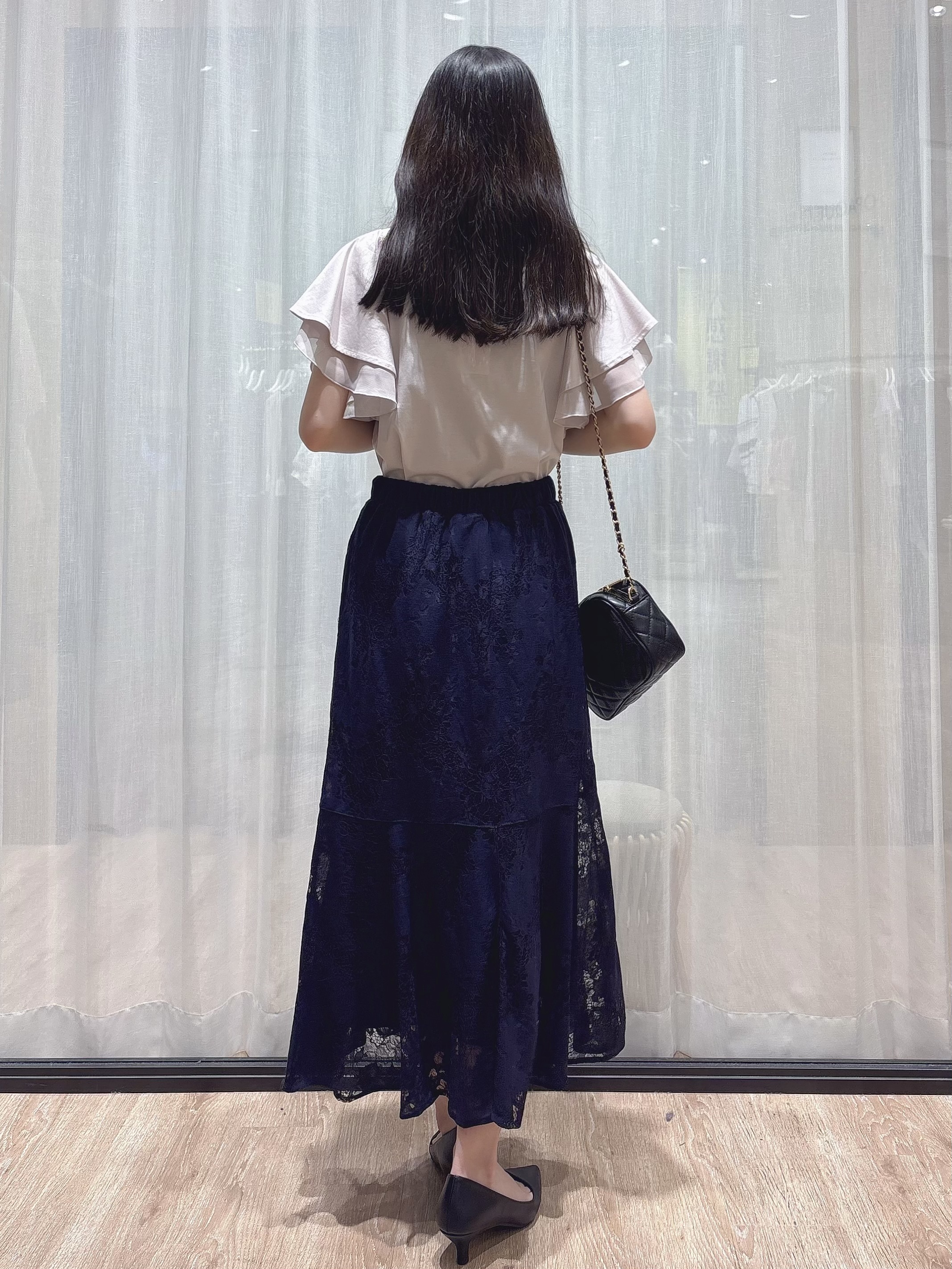 ぞうげさんの「OPAQUE.CLIP｜【接触冷感／UVケア】シフォンフリルドッキングトップス《洗濯機OK》」を使ったコーディネート