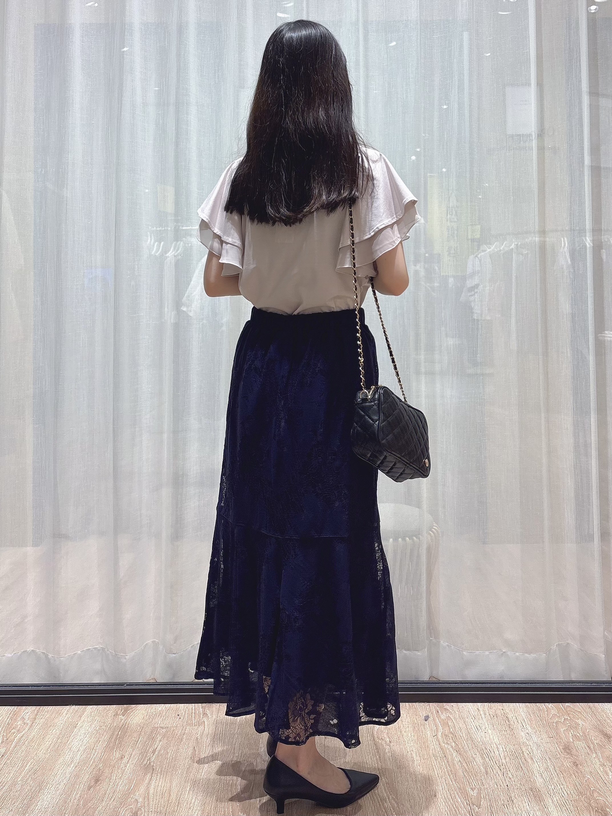 ぞうげさんの「OPAQUE.CLIP｜【接触冷感／UVケア】シフォンフリルドッキングトップス《洗濯機OK》」を使ったコーディネート
