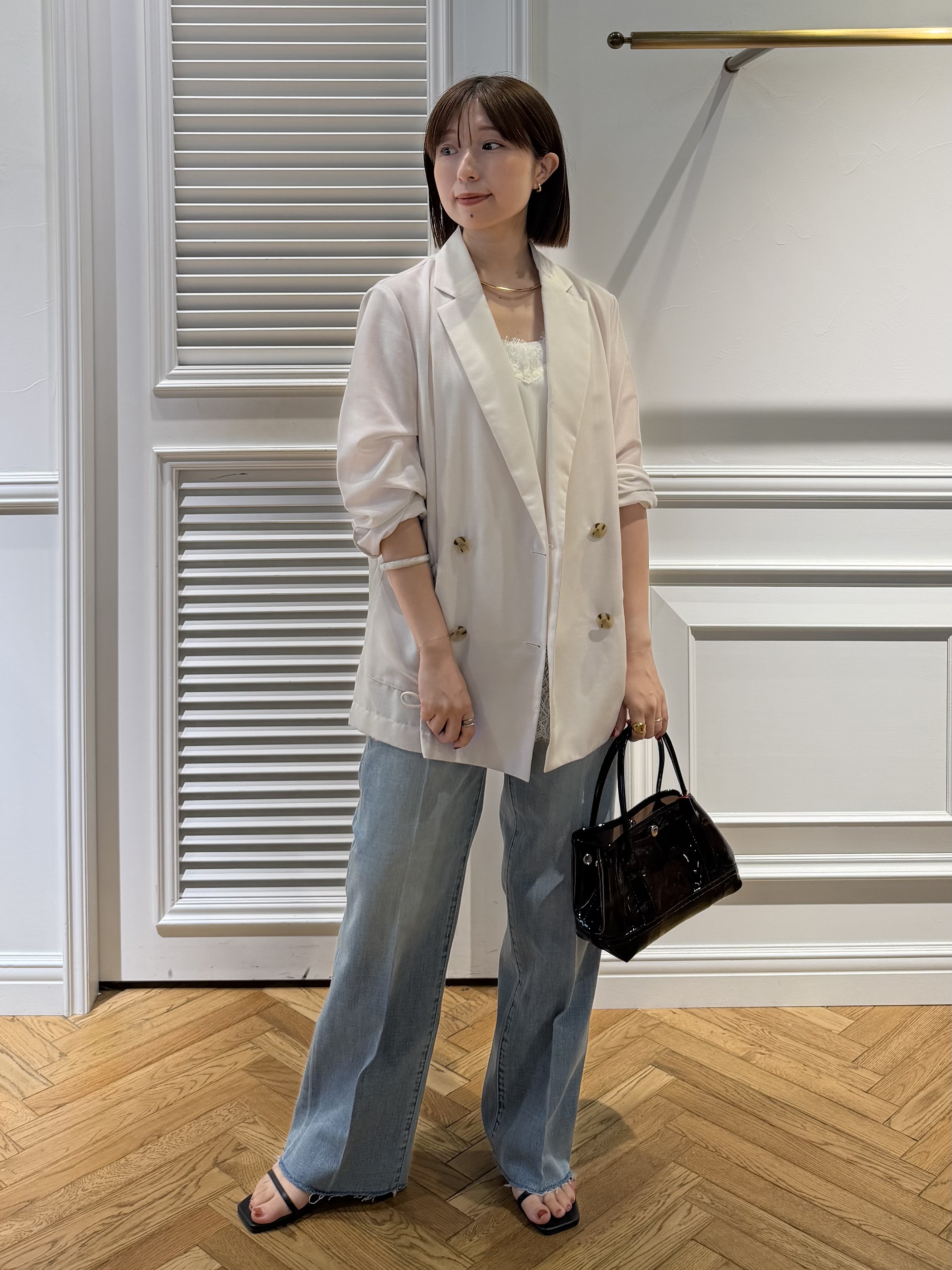 つじ まこさんの「DRESSTERIOR｜【接触冷感/防シワ機能/ウォッシャブル】クールタッチ リネンブレンドシアージャケット」を使ったコーディネート
