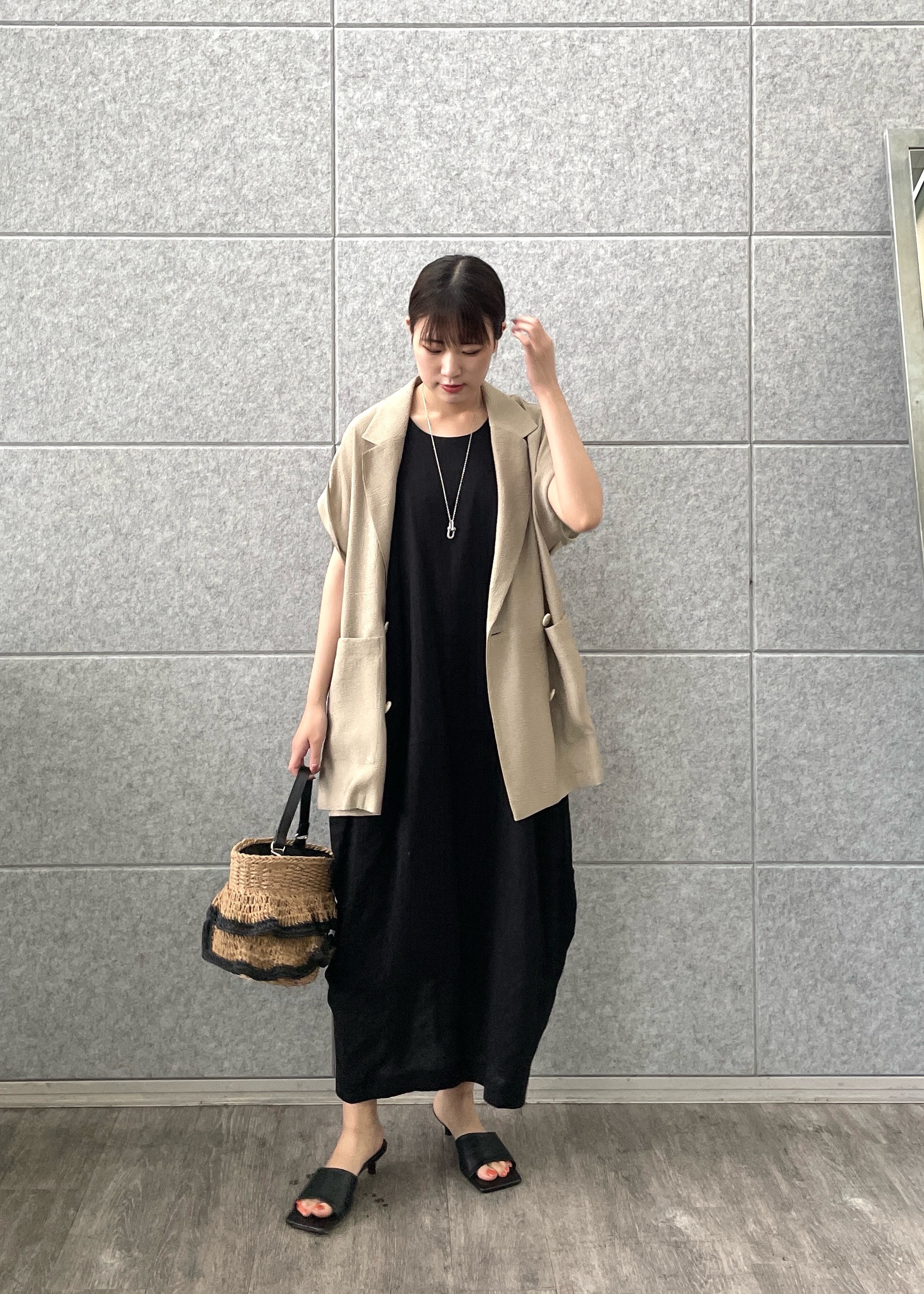 Renoさんの「INDIVI｜ワッシャーシアー半袖ダブルジャケット」を使ったコーディネート