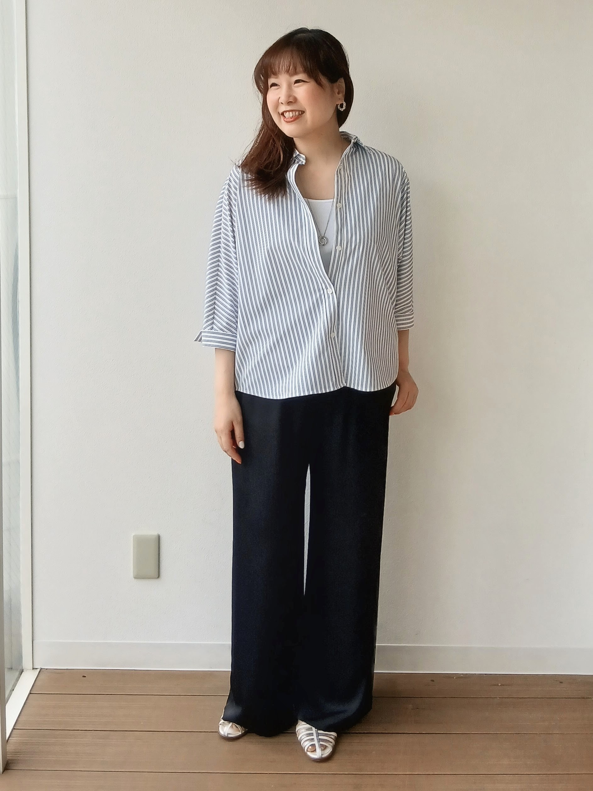 なみきさんの「UNTITLED｜【接触冷感/吸水速乾/UVカット】ドルマンスリーブシャツ」を使ったコーディネート