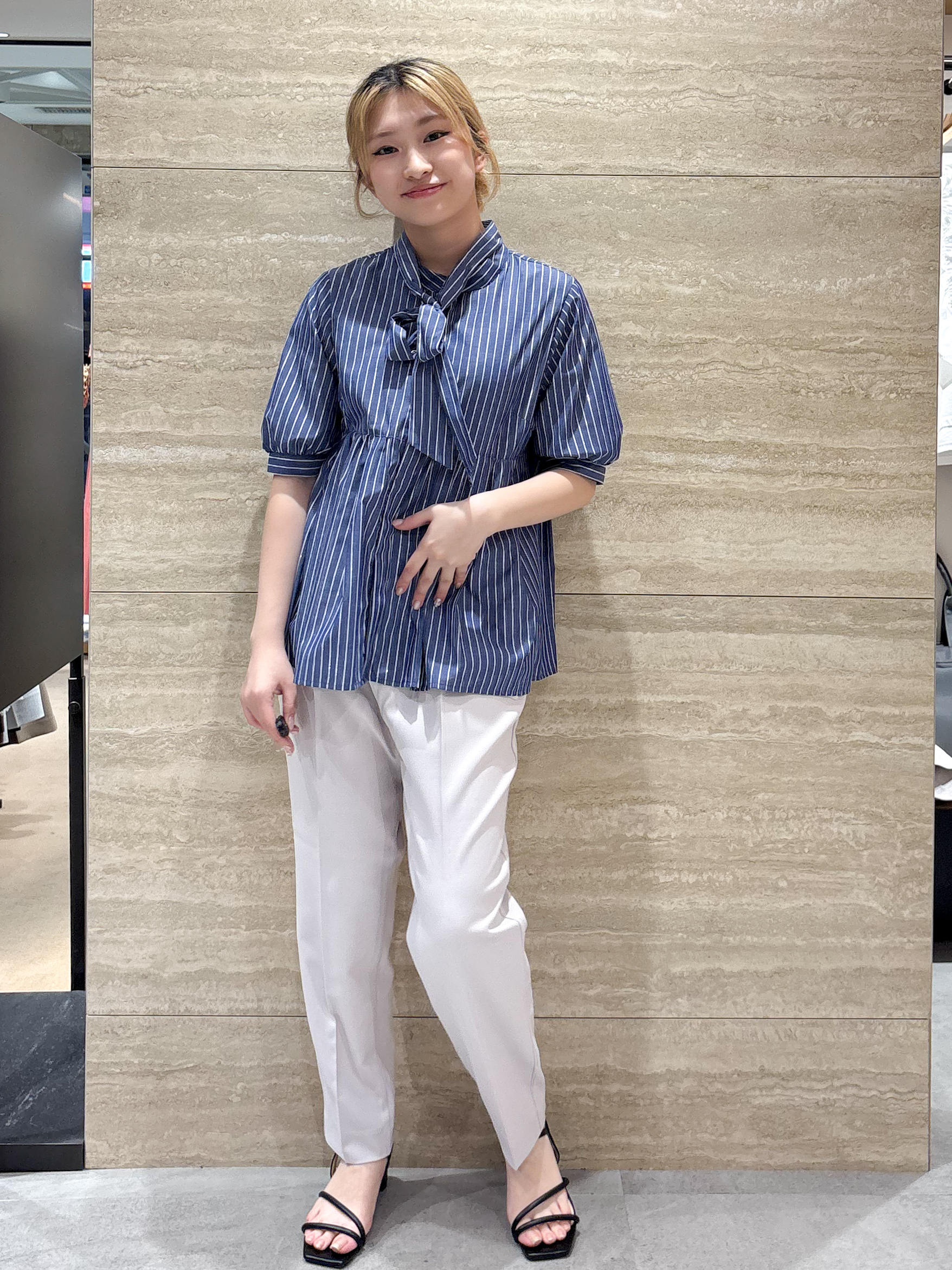 ふうかさんの「index｜【防シワ】2wayボウタイペプラム5分袖ブラウス《洗濯機OK／イージーアイロン》」を使ったコーディネート