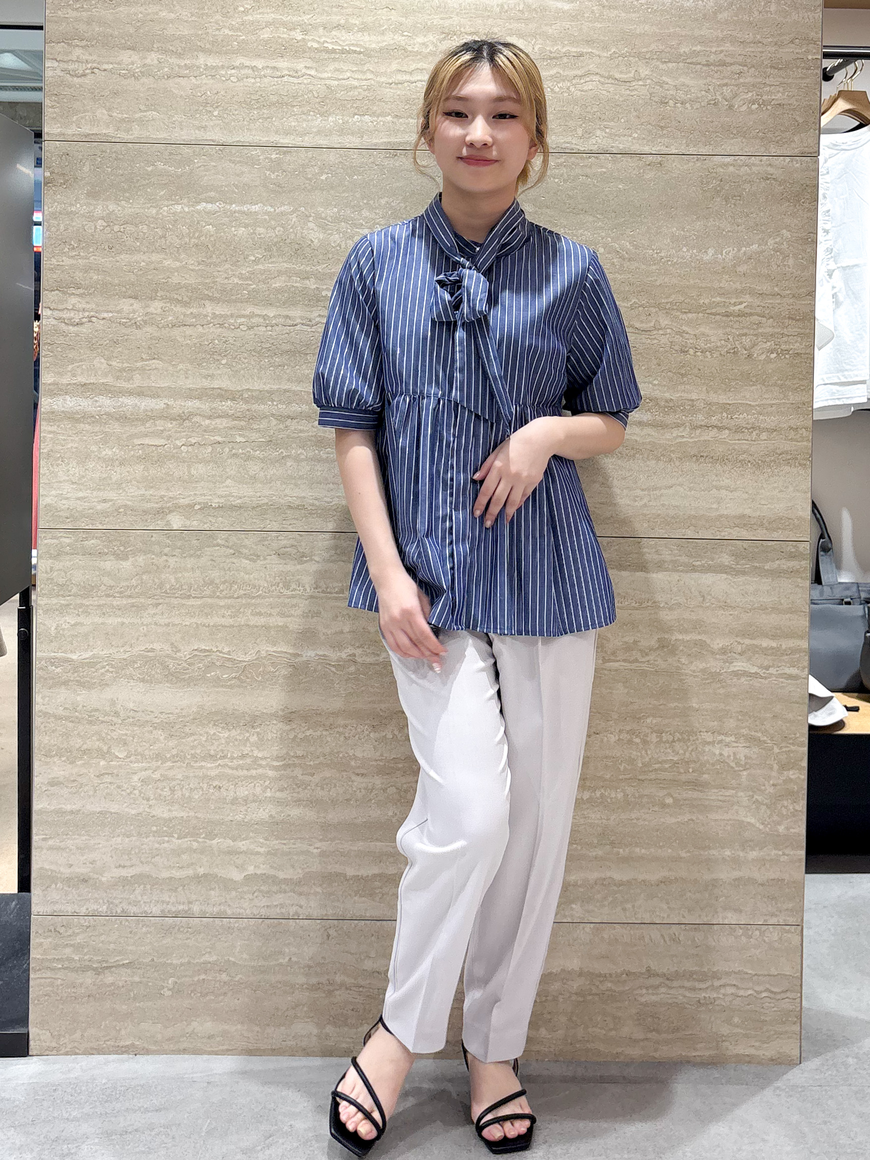ふうかさんの「index｜【防シワ】2wayボウタイペプラム5分袖ブラウス《洗濯機OK／イージーアイロン》」を使ったコーディネート