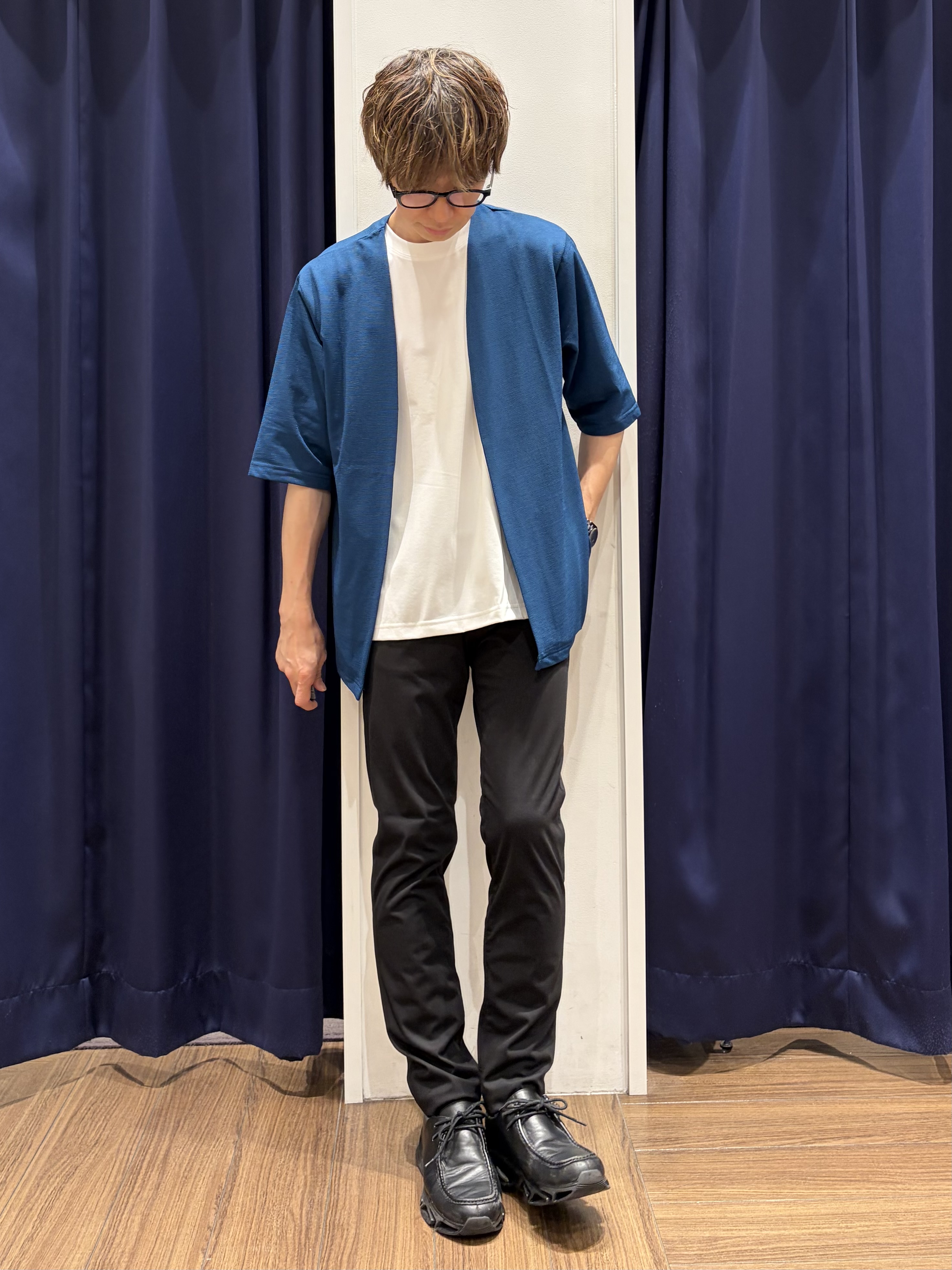 つーじーさんの「THE SHOP TK｜メッシュ五分袖カーディガン＋半袖Tシャツ セットアイテム 洗濯機OK」を使ったコーディネート