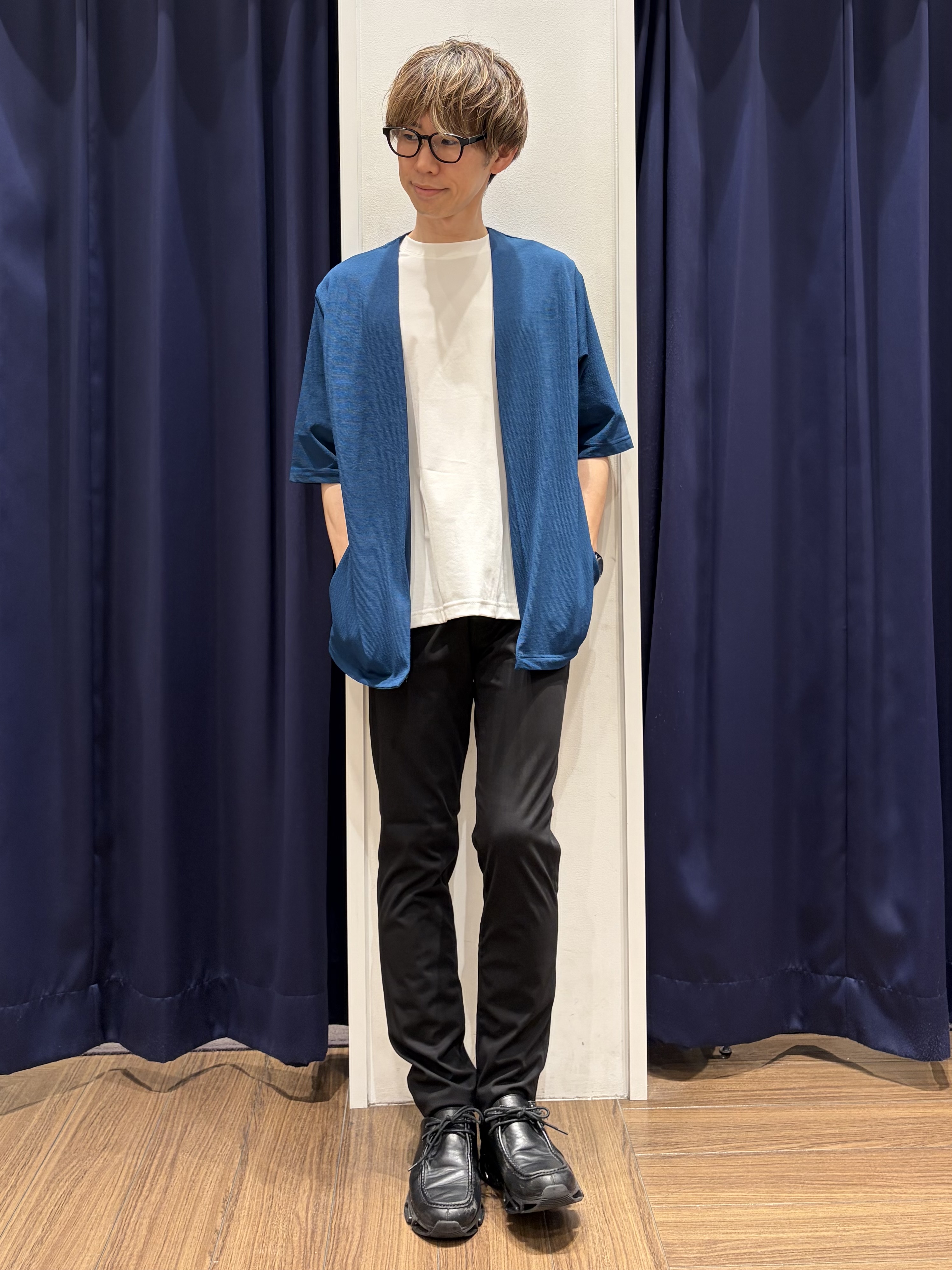 つーじーさんの「THE SHOP TK｜メッシュ五分袖カーディガン＋半袖Tシャツ セットアイテム 洗濯機OK」を使ったコーディネート