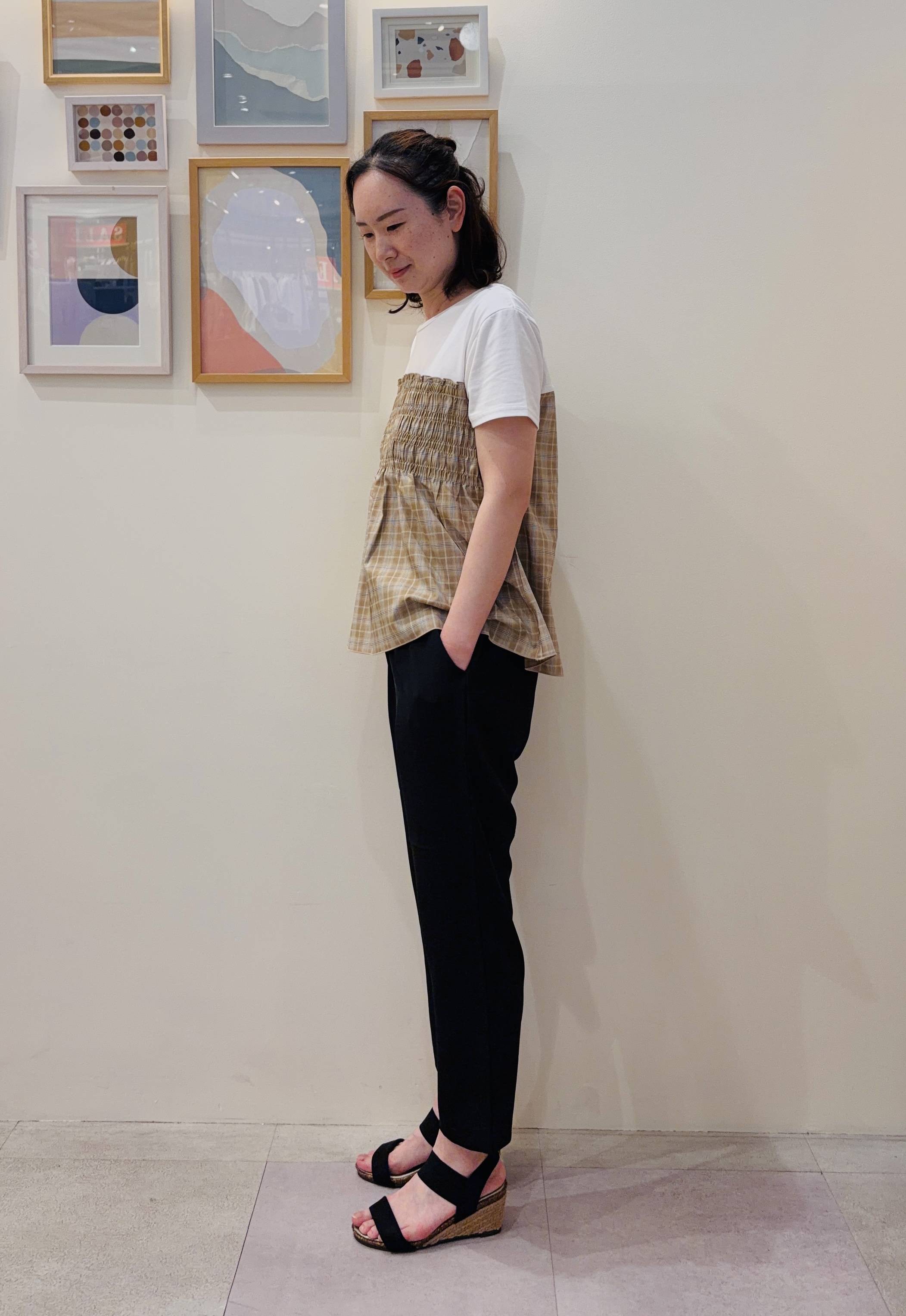 Nanaさんの「SHOO･LA･RUE｜【S-LL/洗濯機可】着るだけサマ見え 柄アソートビスチェ風ドッキングTシャツ」を使ったコーディネート