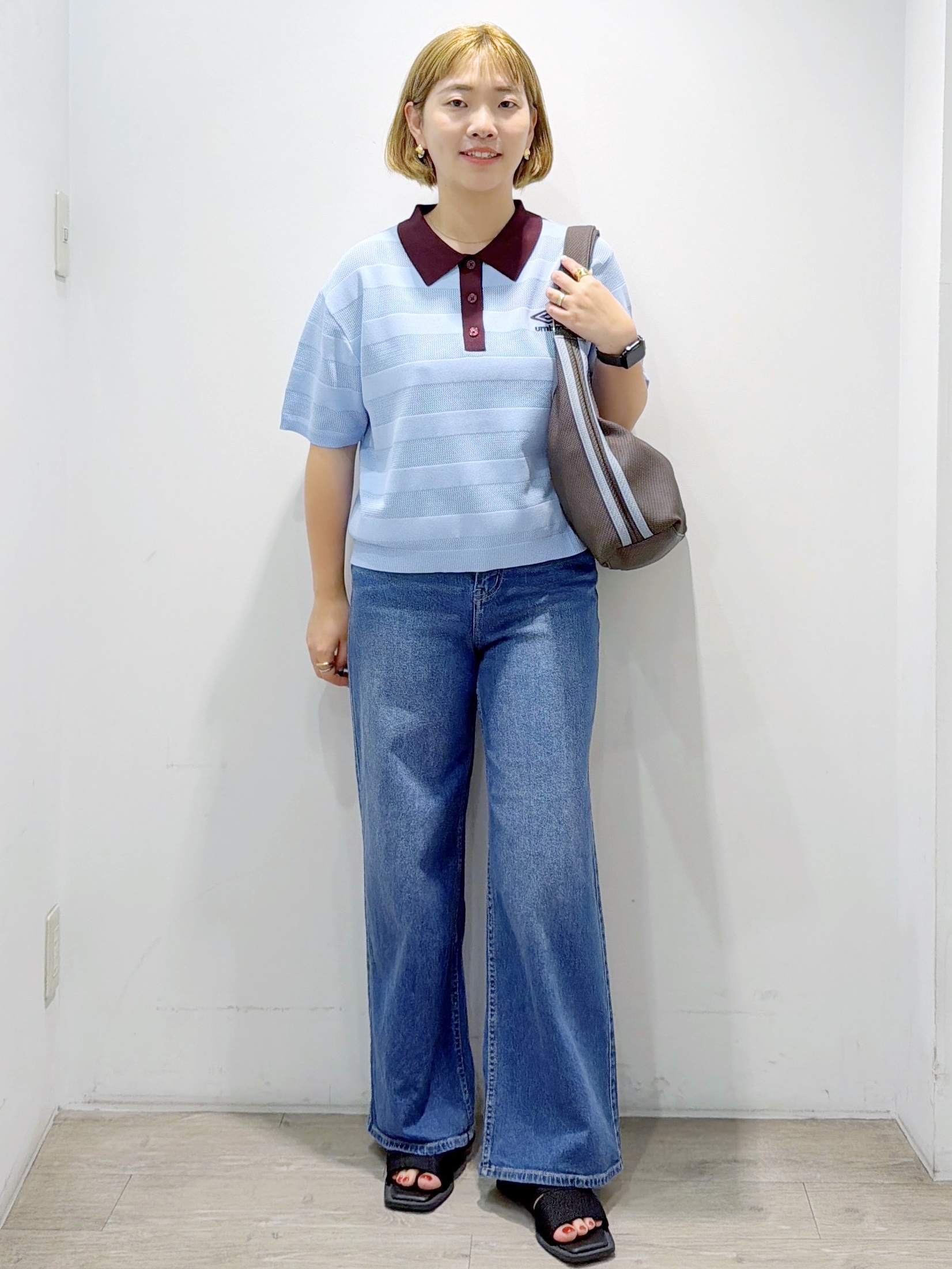 sumicaさんの「OPAQUE.CLIP｜◆【umbro／アンブロ】メッシュボーダー配色ポロニット」を使ったコーディネート