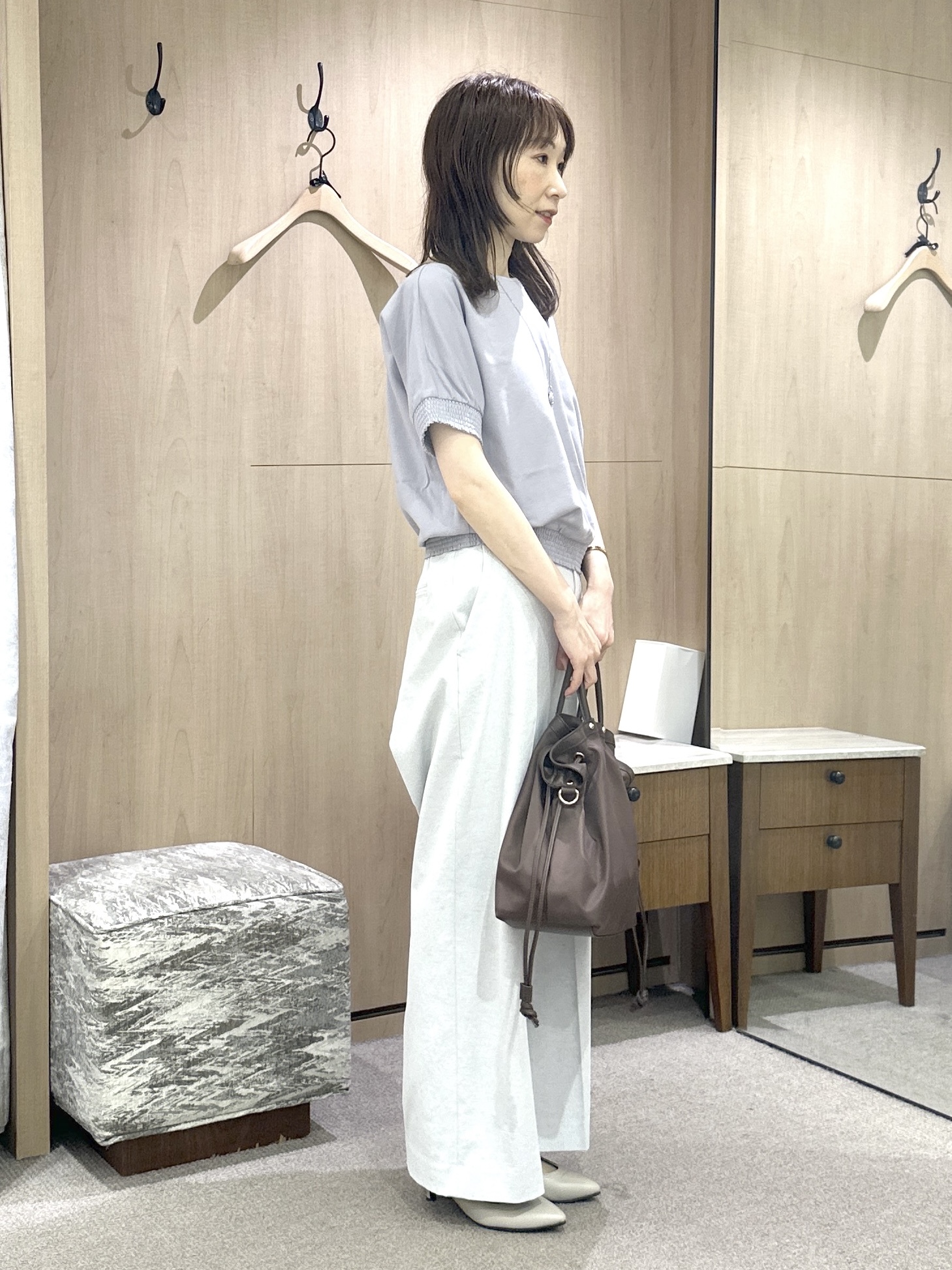 Miwaさんの「UNTITLED｜【接触冷感/汗染み防止/吸水速乾/UVカット】シャーリングプルオーバー」を使ったコーディネート
