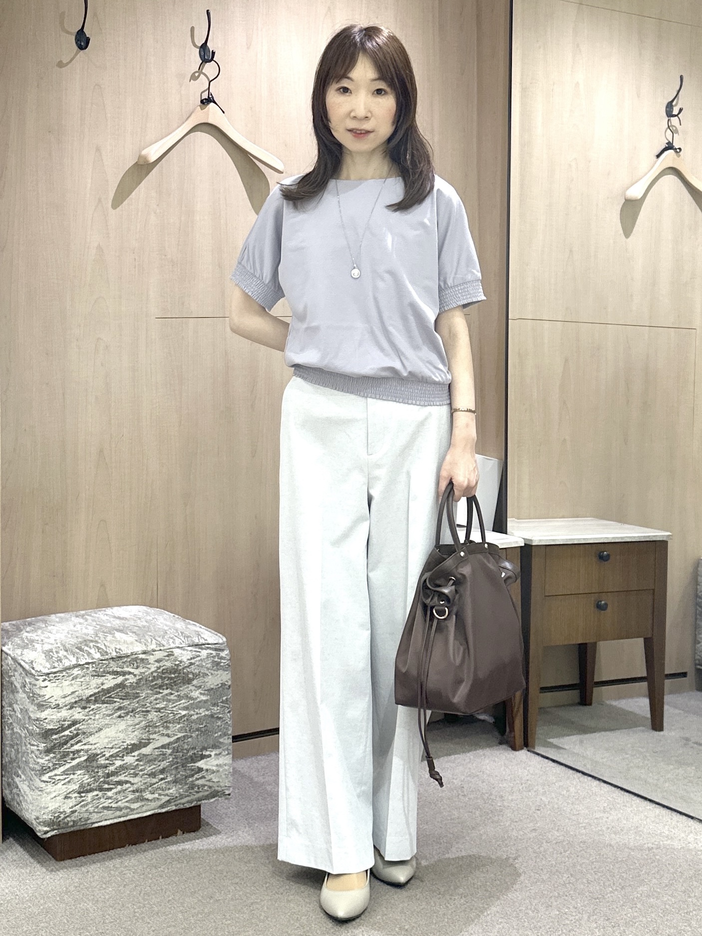 Miwaさんの「UNTITLED｜【接触冷感/汗染み防止/吸水速乾/UVカット】シャーリングプルオーバー」を使ったコーディネート