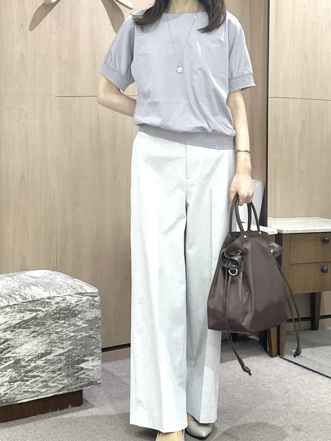 Miwaさんの「UNTITLED｜【接触冷感/汗染み防止/吸水速乾/UVカット】シャーリングプルオーバー」を使ったコーディネート