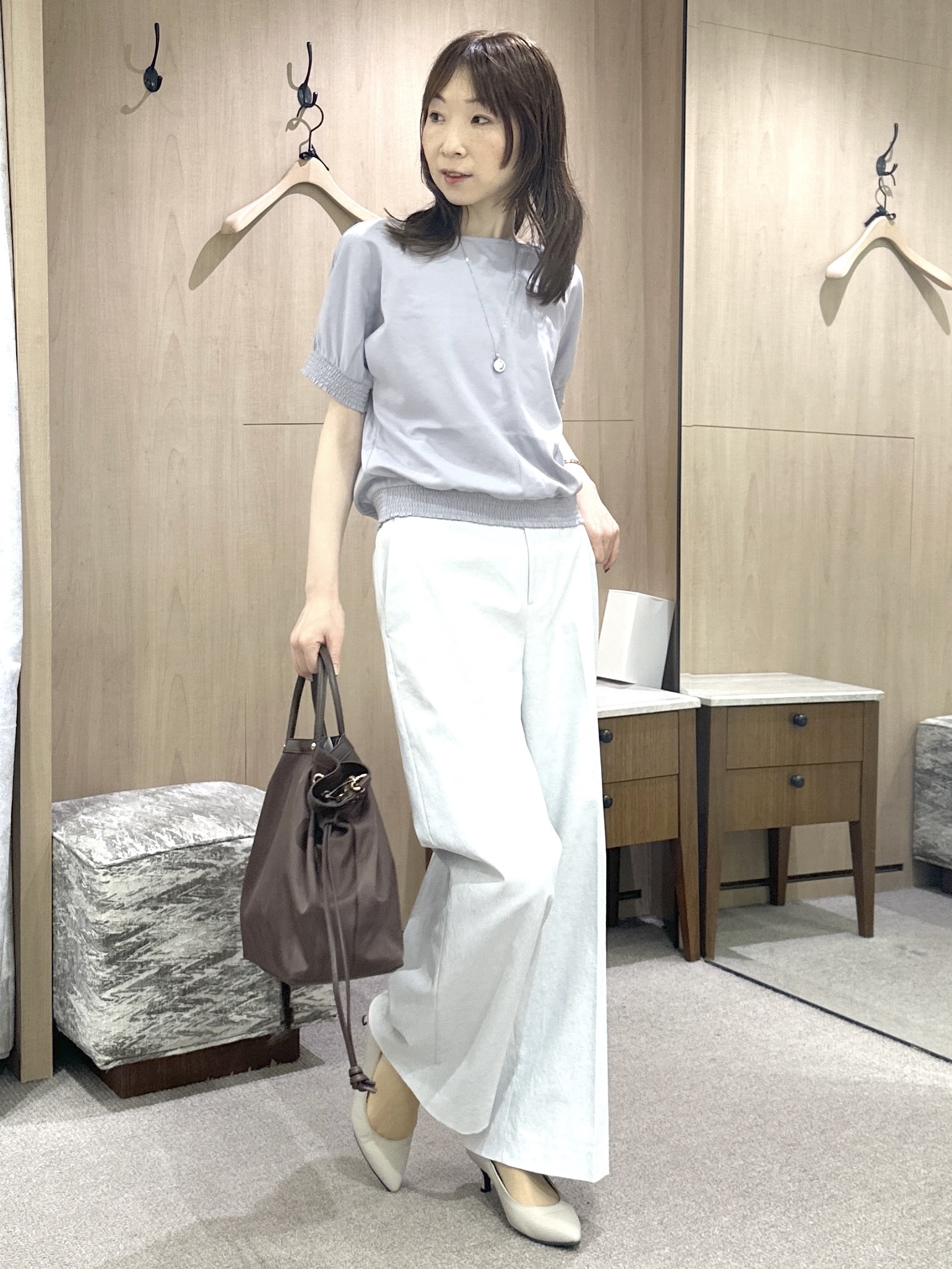 Miwaさんの「UNTITLED｜【接触冷感/汗染み防止/吸水速乾/UVカット】シャーリングプルオーバー」を使ったコーディネート
