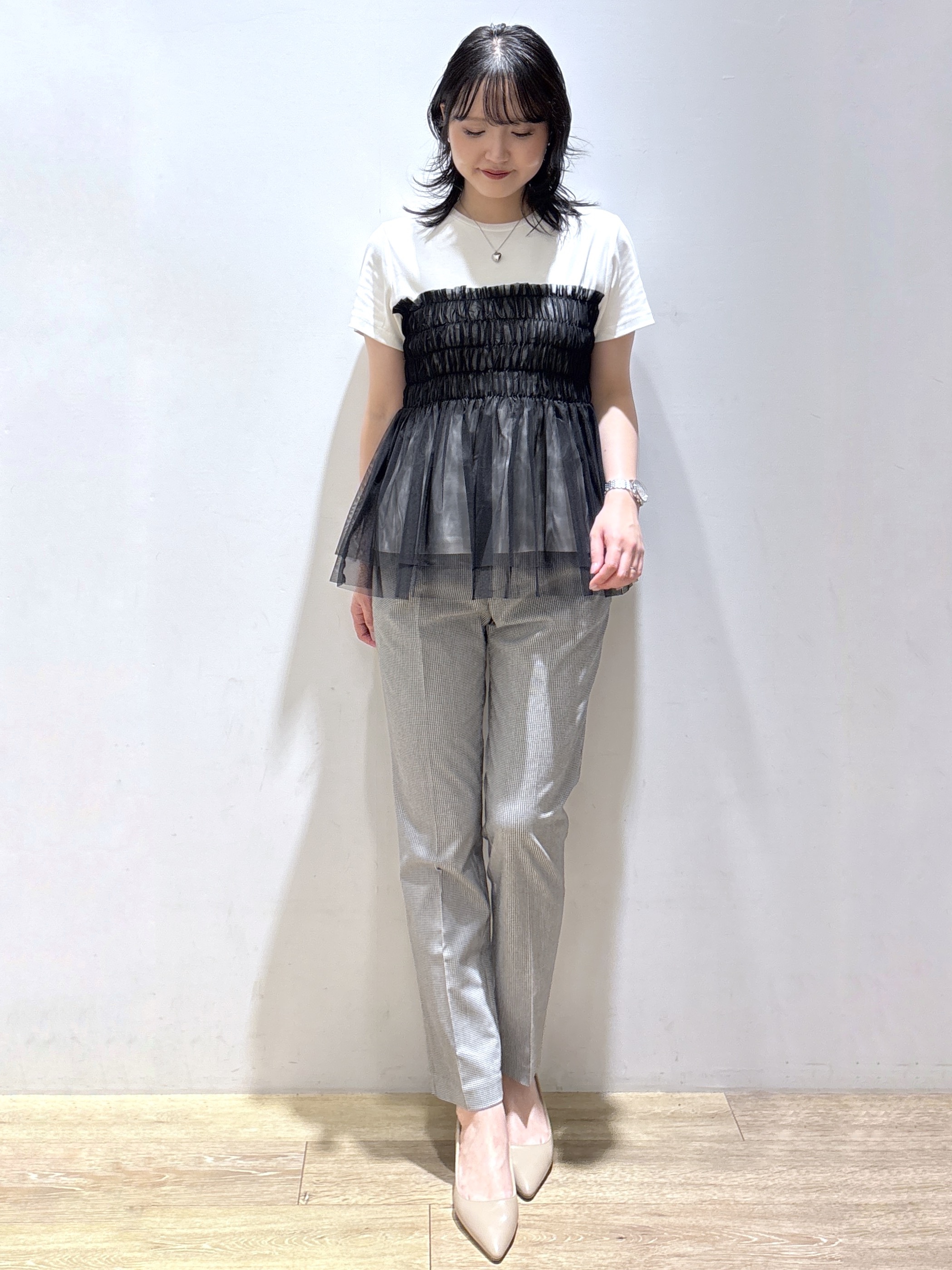 mizukiさんの「index｜チュールペプラムトップス【洗濯機OK／接触冷感／UVケア】」を使ったコーディネート