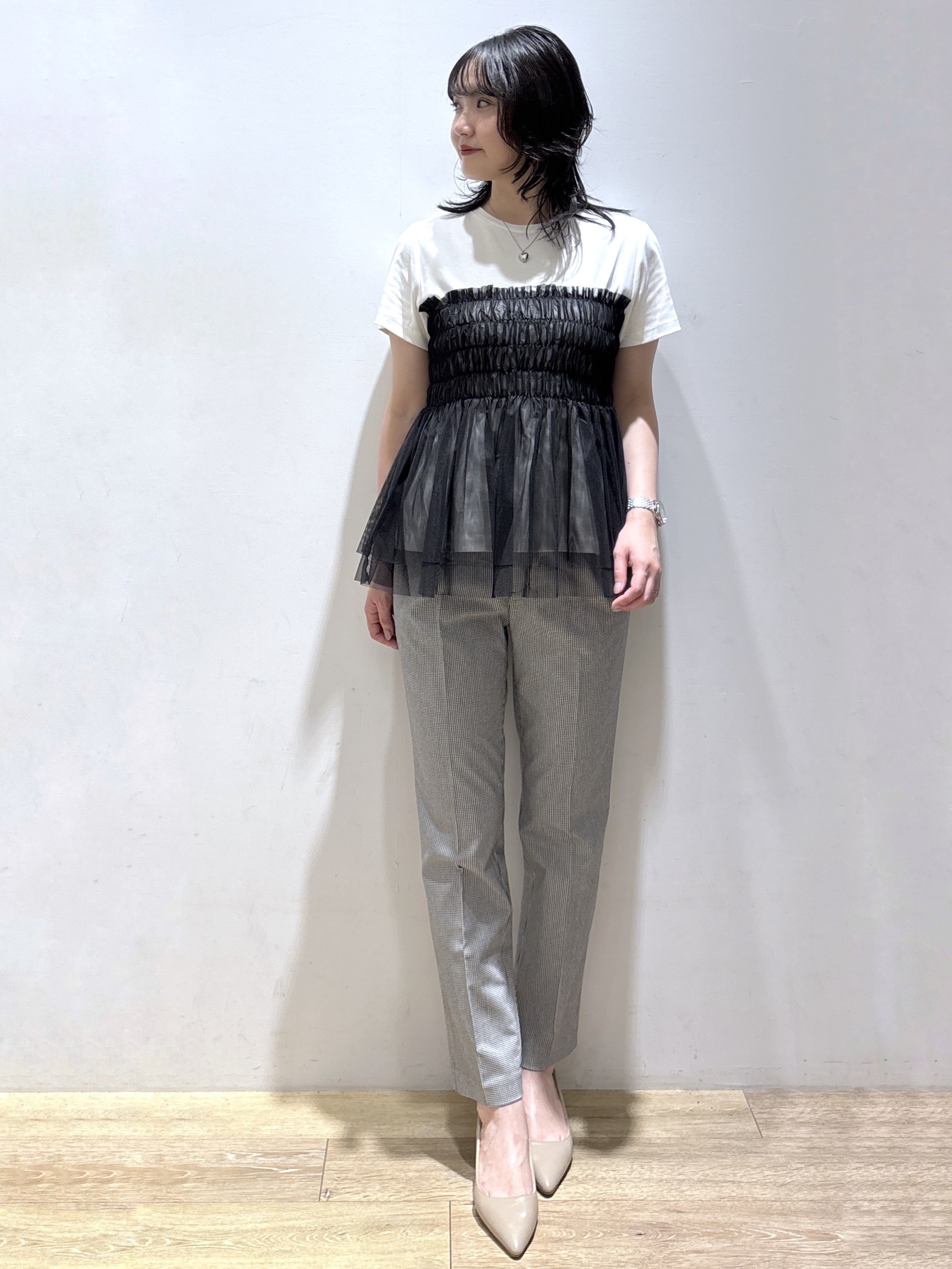 mizukiさんの「index｜チュールペプラムトップス【洗濯機OK／接触冷感／UVケア】」を使ったコーディネート
