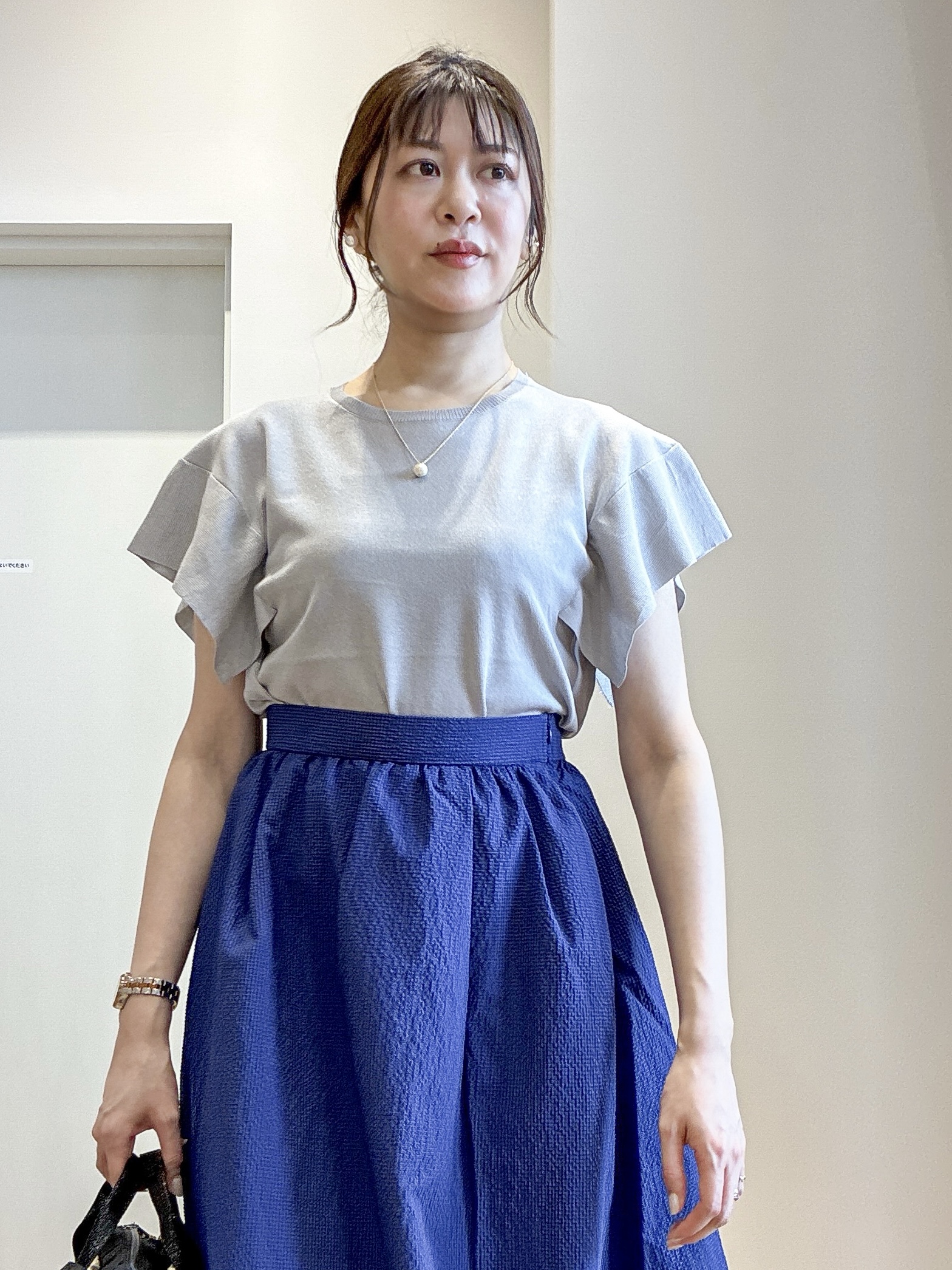 もんちゃんさんの「OPAQUE.CLIP｜『STORY Web7月掲載』ドライタッチラメニット《UV／洗える／6col》」を使ったコーディネート