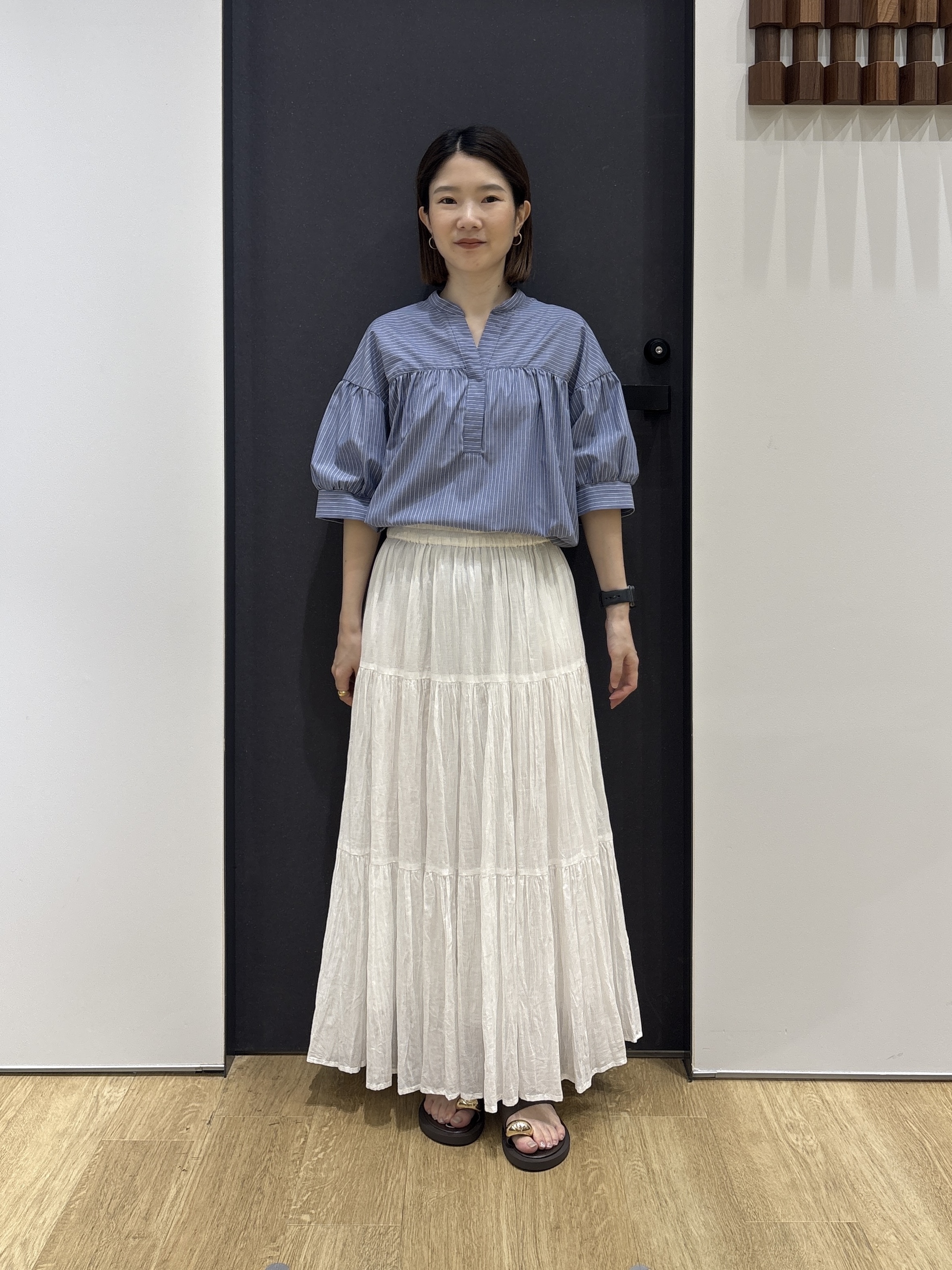 risaさんの「Dessin｜【洗える】ストライプスキッパーシャツ」を使ったコーディネート