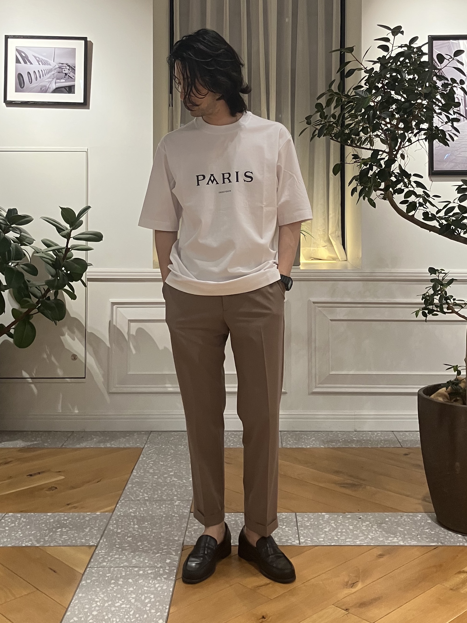 junyaさんの「DRESSTERIOR｜【接触冷感／UVカット／抗菌防臭／しわ防止】クールデオドラント ロゴTシャツ」を使ったコーディネート