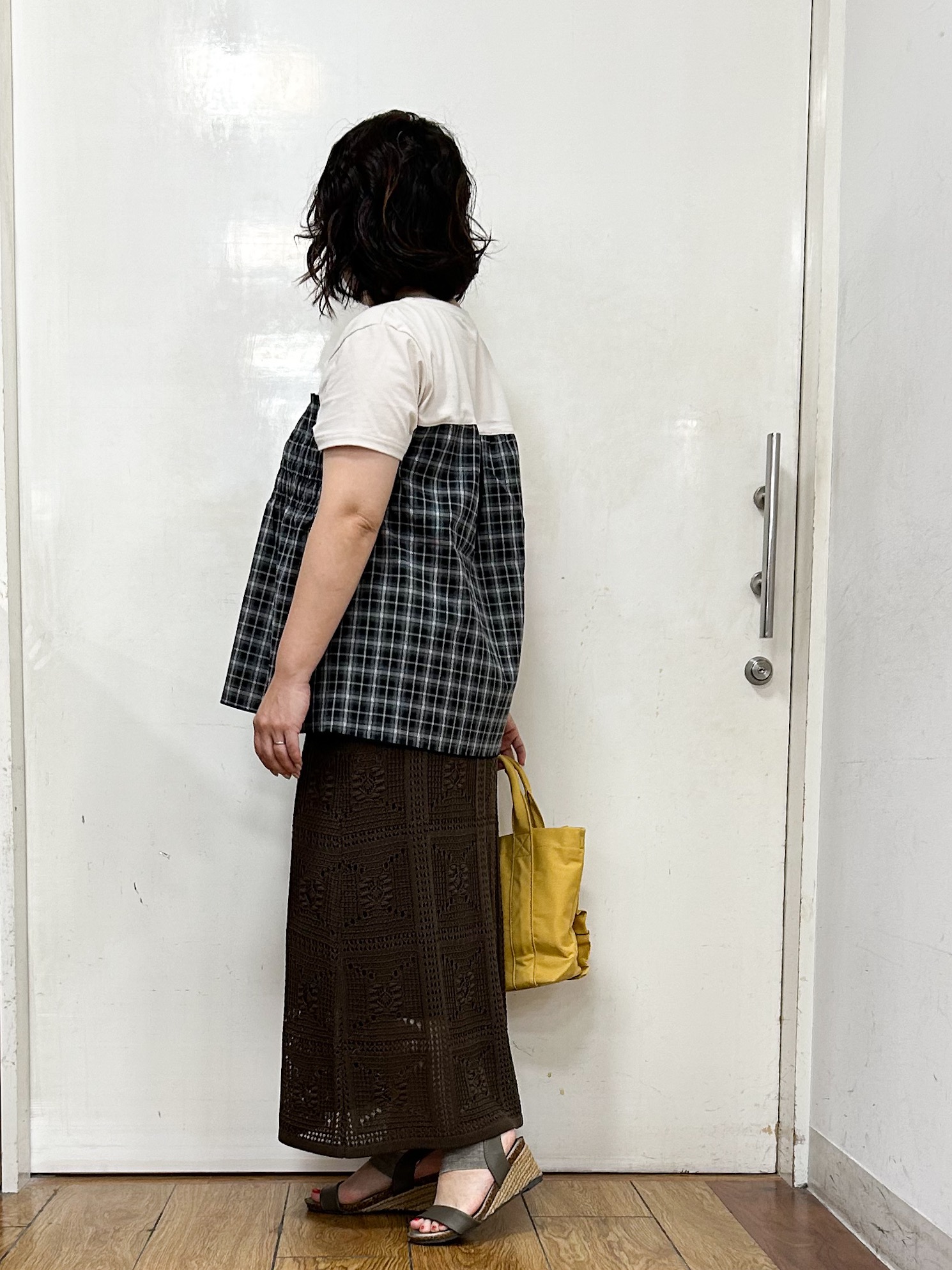 haruさんの「SHOO･LA･RUE｜【体型カバー/S-LL/洗濯機可】ぽっこりお腹も隠せる ビスチェ風異素材ドッキングTシャツ」を使ったコーディネート