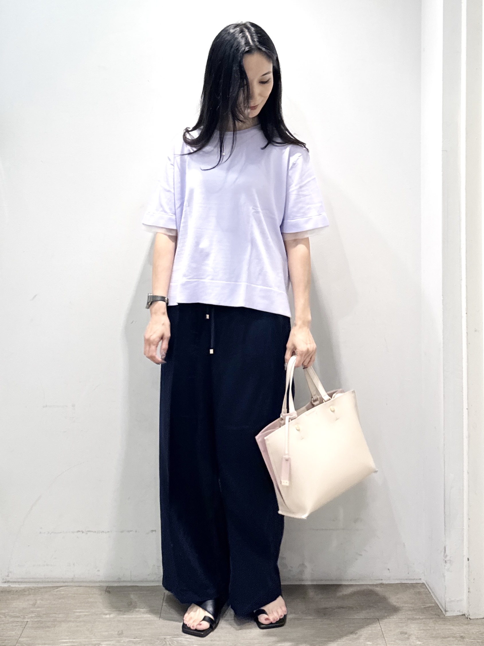 yuicciさんの「OPAQUE.CLIP｜【UV／接触冷感／抗ピル】シアー＆レイヤード風さらりニット《洗濯機OK》」を使ったコーディネート