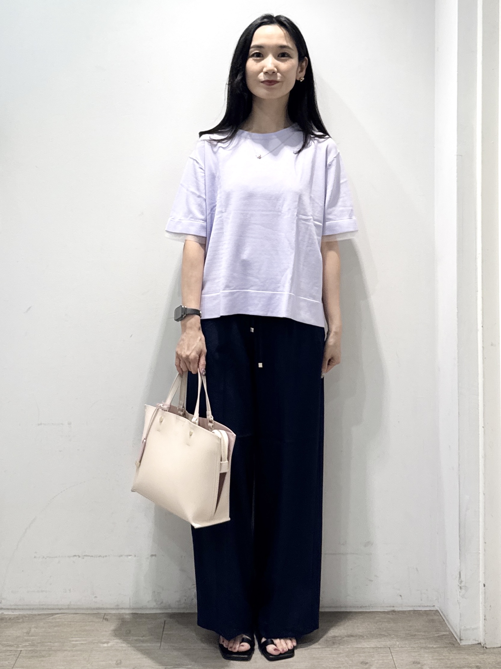 yuicciさんの「OPAQUE.CLIP｜【UV／接触冷感／抗ピル】シアー＆レイヤード風さらりニット《洗濯機OK》」を使ったコーディネート