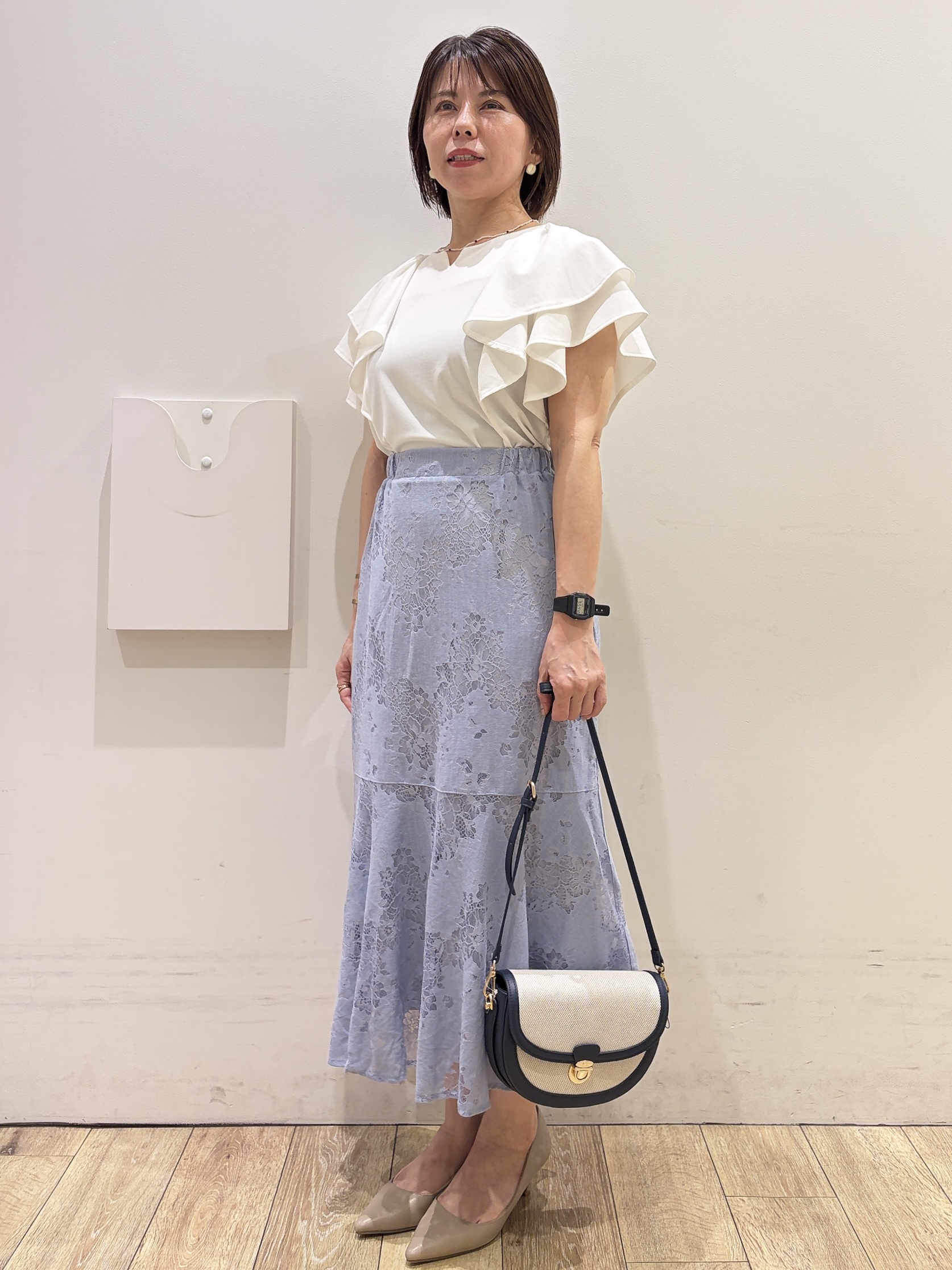 YUKOさんの「index｜【接触冷感】ダブルフレアキーネックトップス《UVケア／洗濯機OK》」を使ったコーディネート