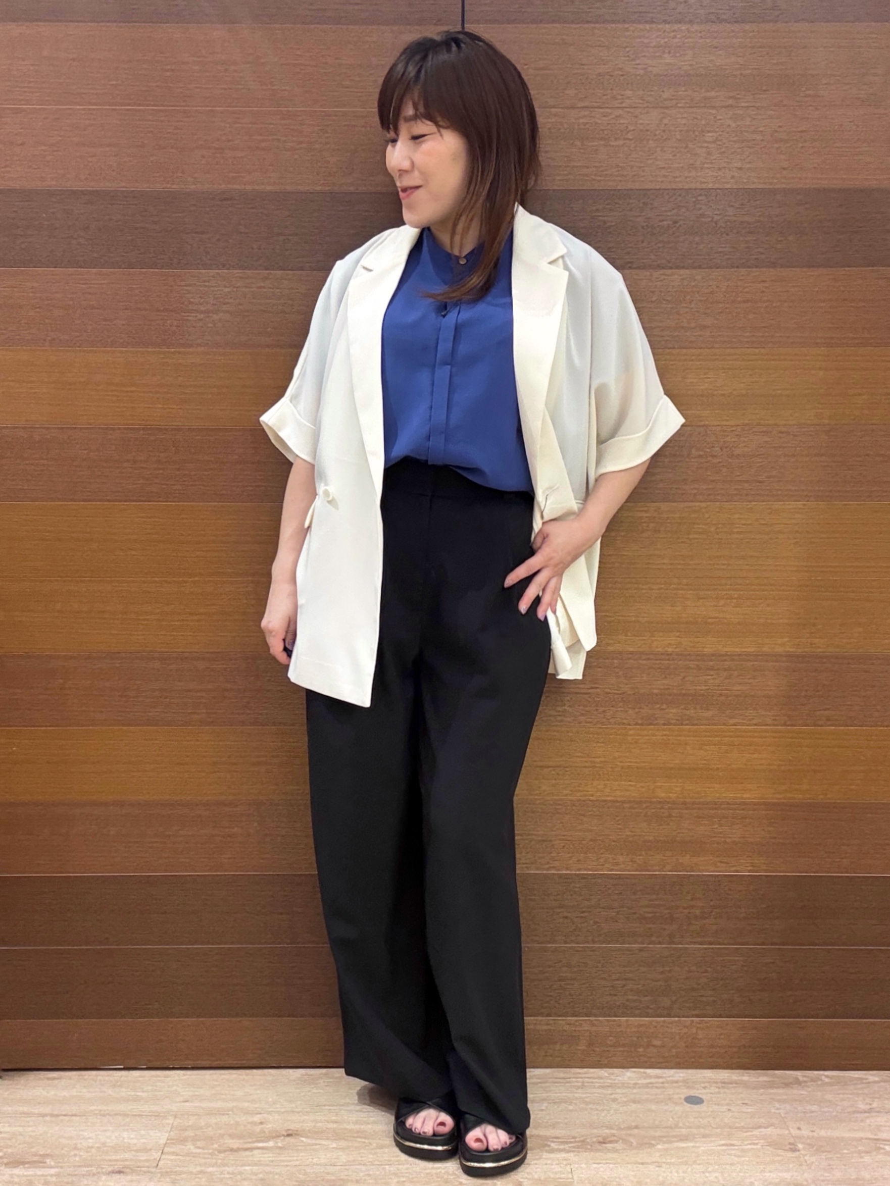 maichiさんの「OPAQUE.CLIP｜【接触冷感／吸水速乾／防シワ】リネンライクテーラードジャケット《洗濯機OK》」を使ったコーディネート