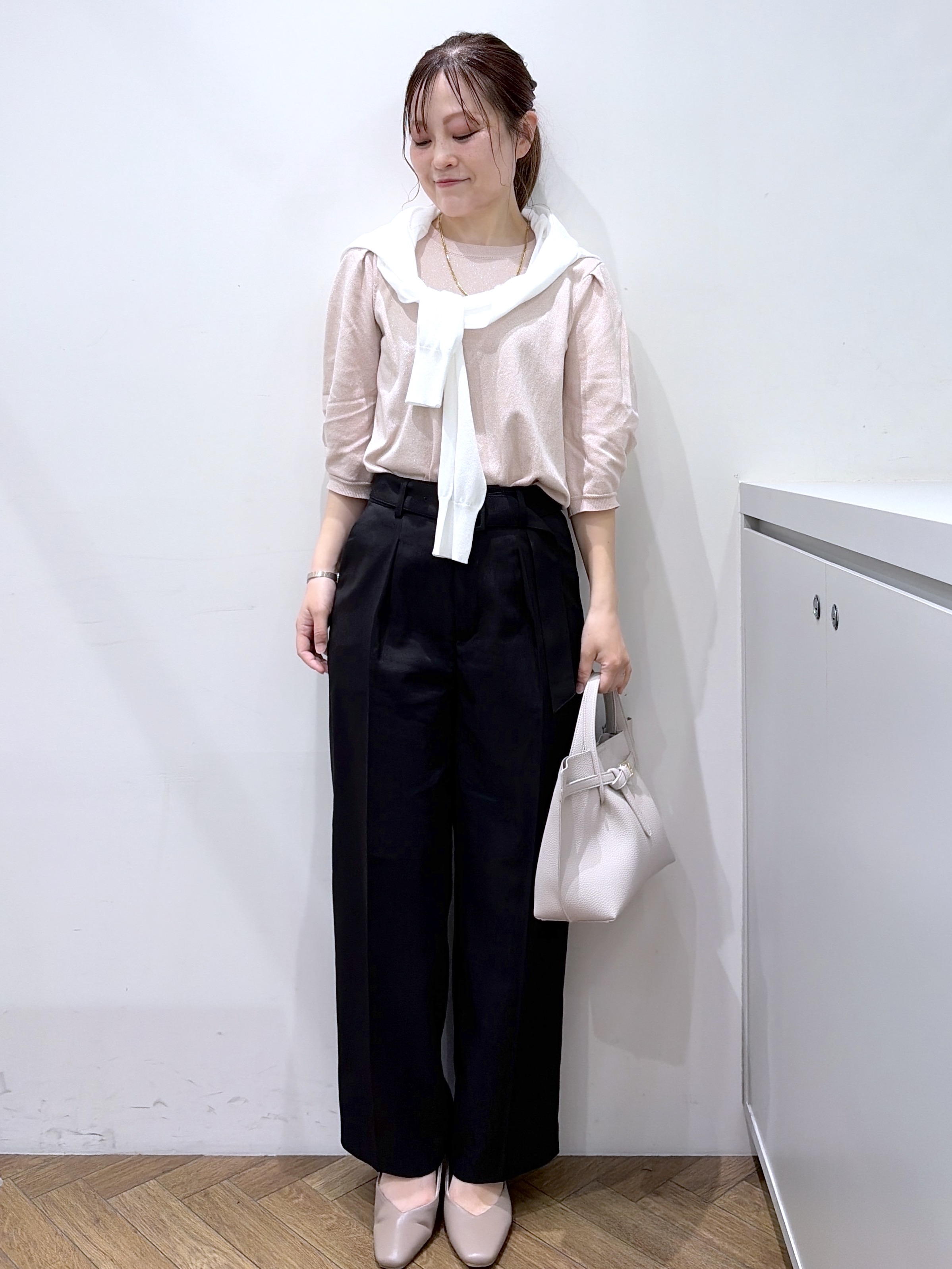 Junさんの「index｜【UVケア】6分袖タックスリーブニット《洗濯機OK／XS～LL／9col》」を使ったコーディネート