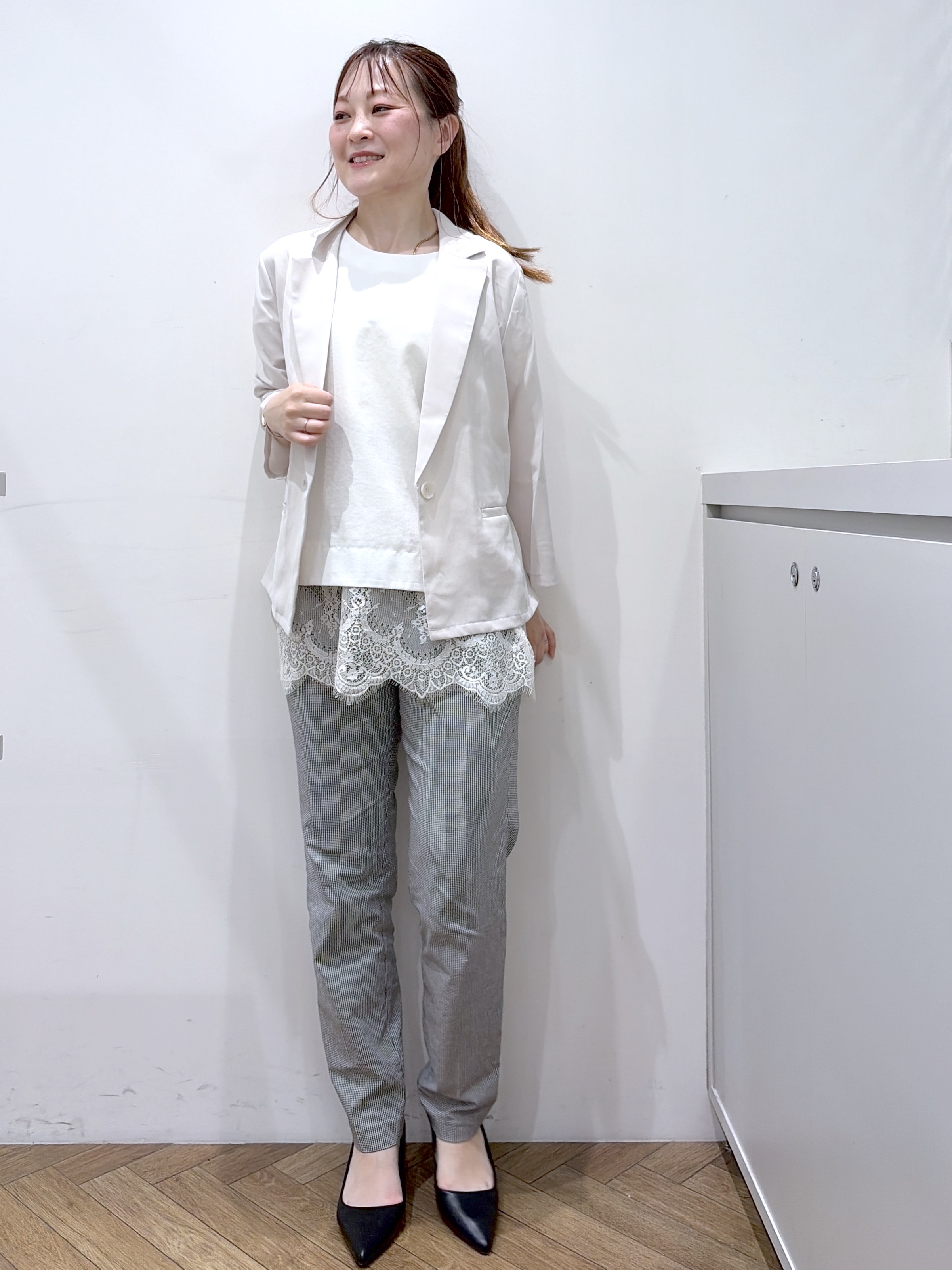 Junさんの「index｜【接触冷感／防シワ】ひんやり7分袖テーラードジャケット《洗濯機OK》」を使ったコーディネート