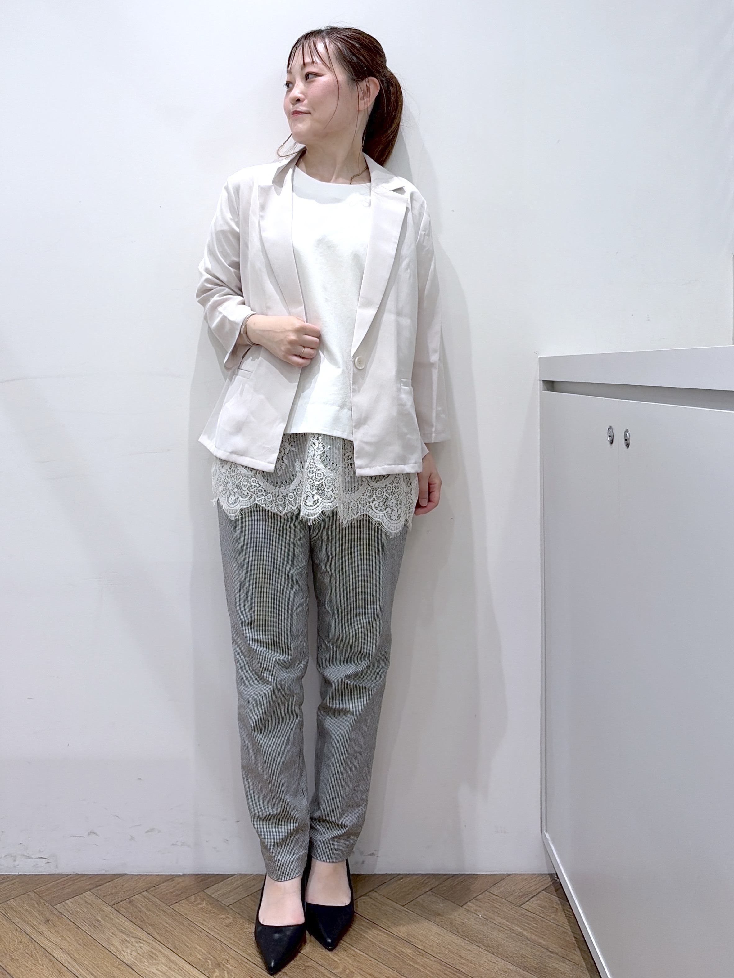 Junさんの「index｜【接触冷感／防シワ】ひんやり7分袖テーラードジャケット《洗濯機OK》」を使ったコーディネート