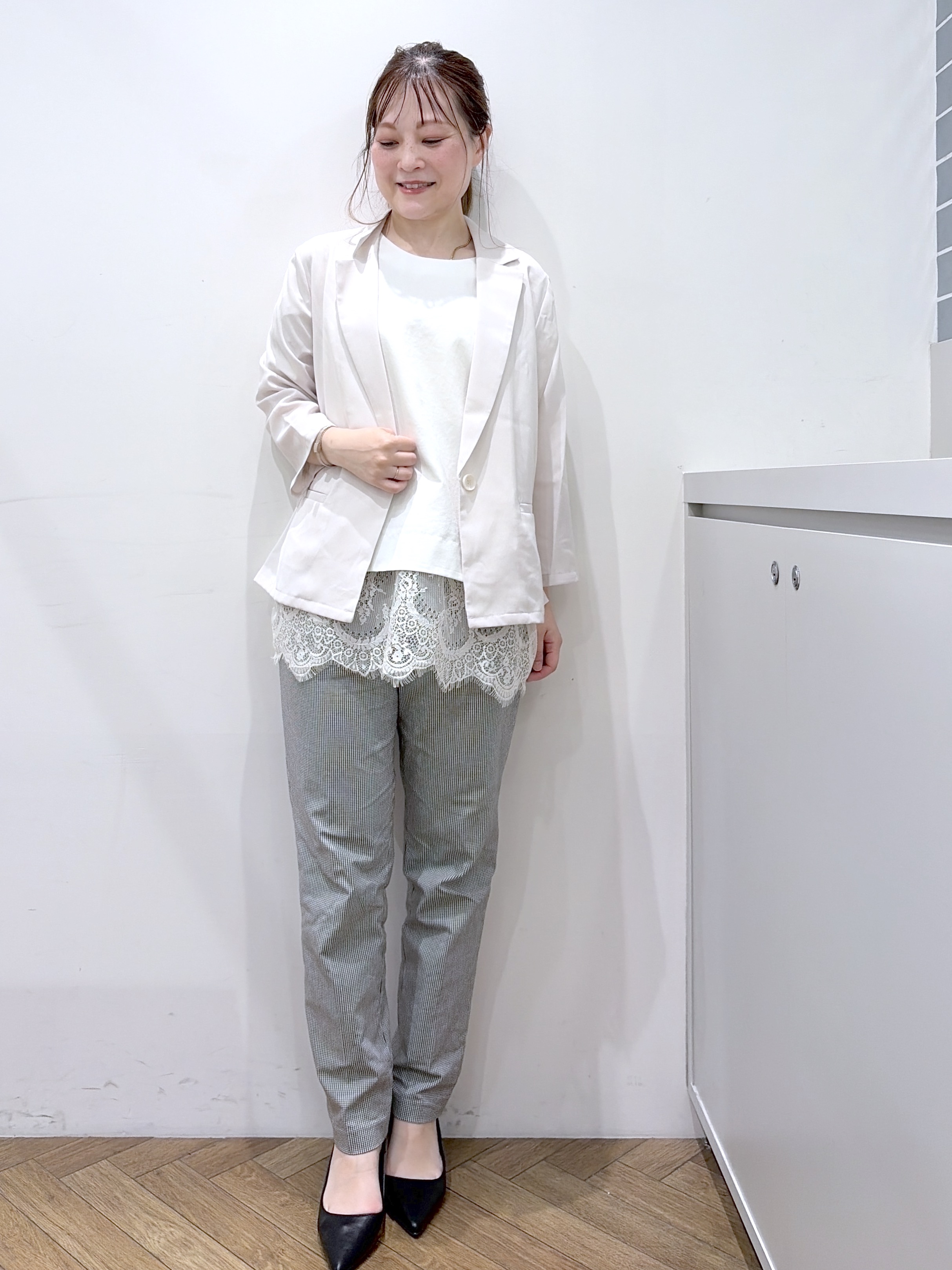 Junさんの「index｜【接触冷感／防シワ】ひんやり7分袖テーラードジャケット《洗濯機OK》」を使ったコーディネート