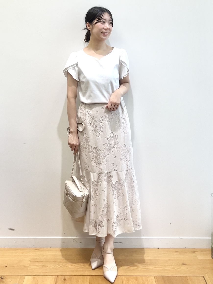 RINAさんの「index｜【接触冷感／UVケア】ハートネックレースレイヤードトップス《洗濯機OK／6col》」を使ったコーディネート