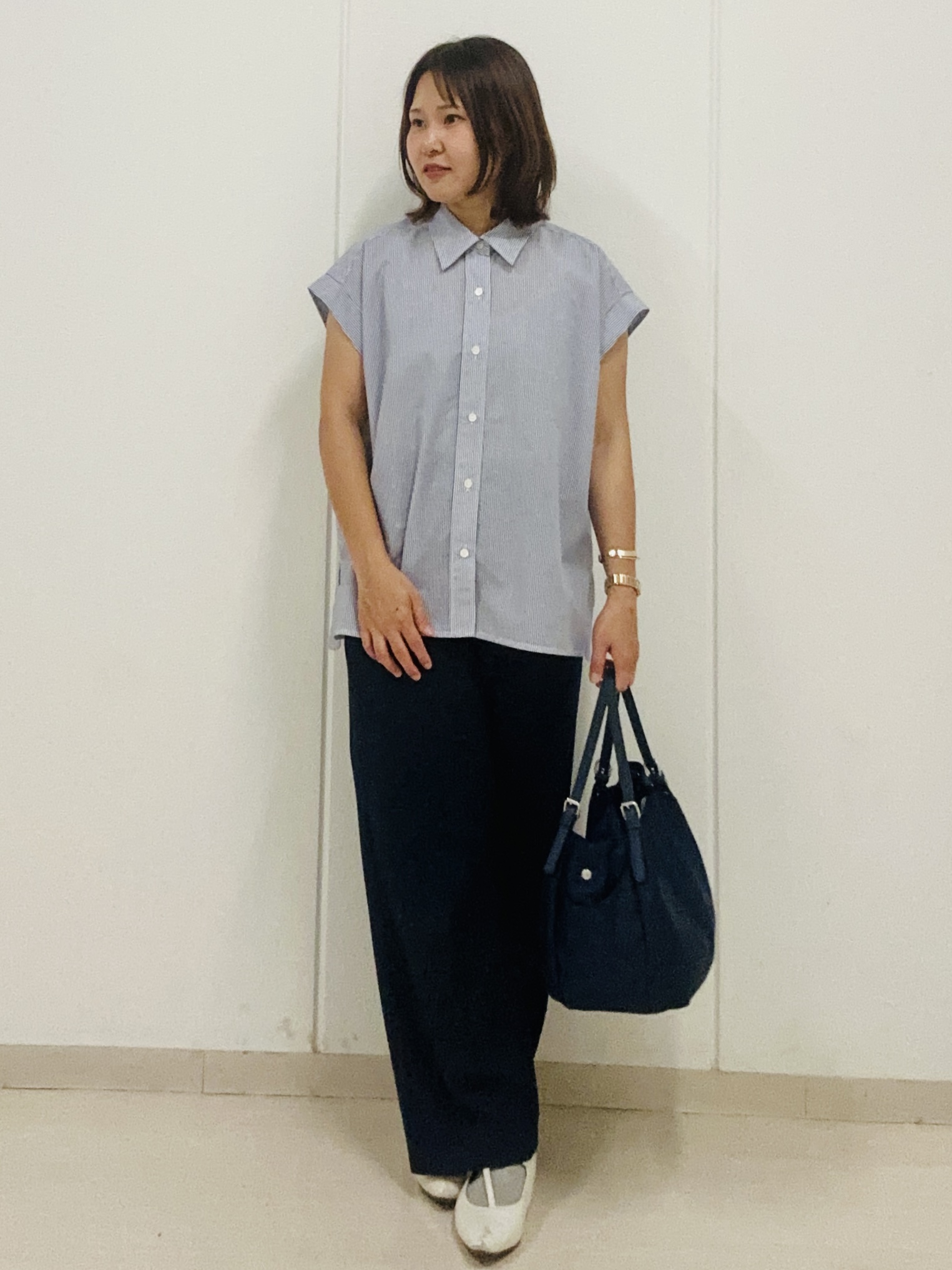 haseさんの「Reflect｜【接触冷感】フレンチスリーブシャツブラウス」を使ったコーディネート